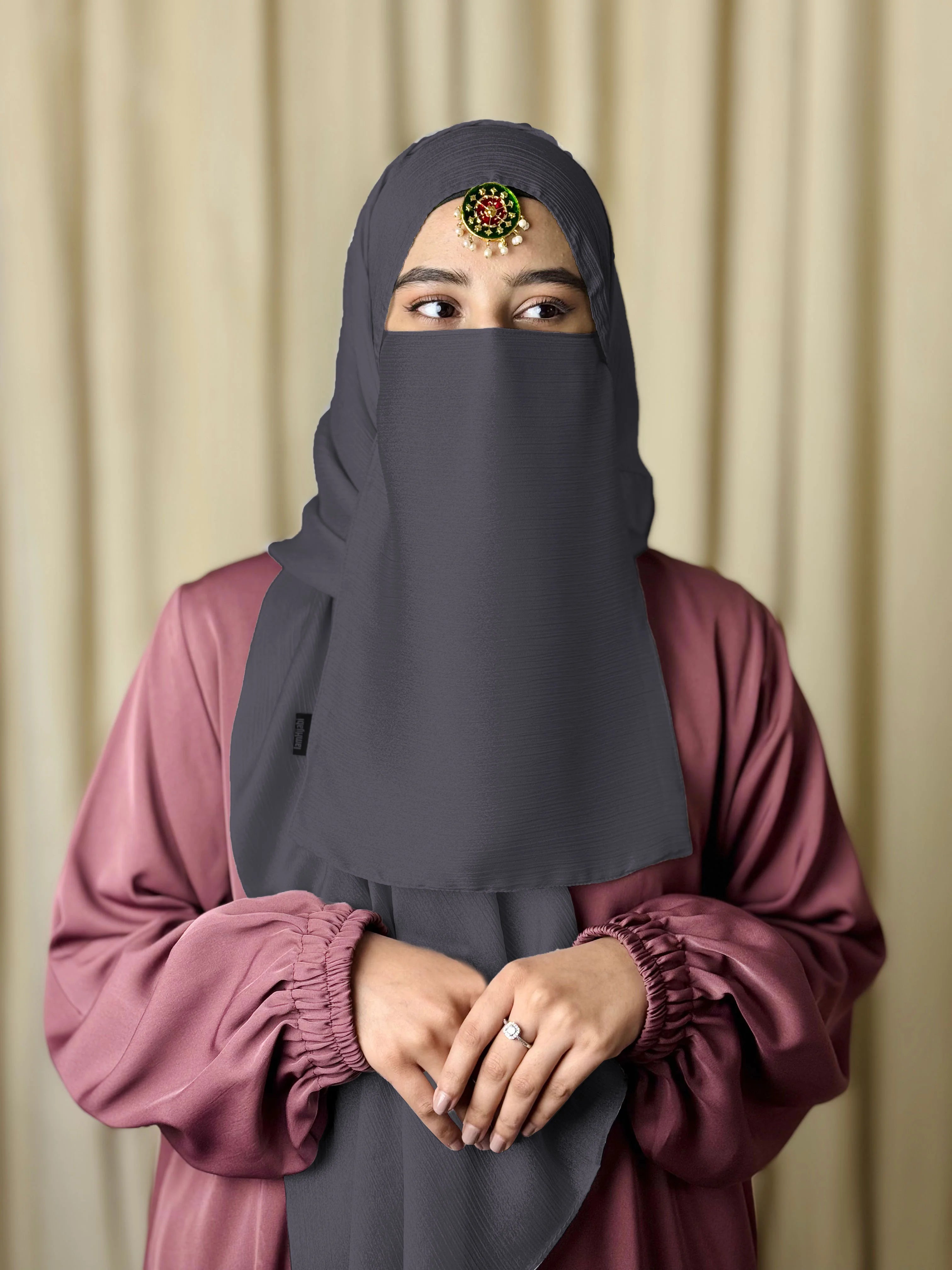 Silk Hijab And Niqab Set - Silver Gray