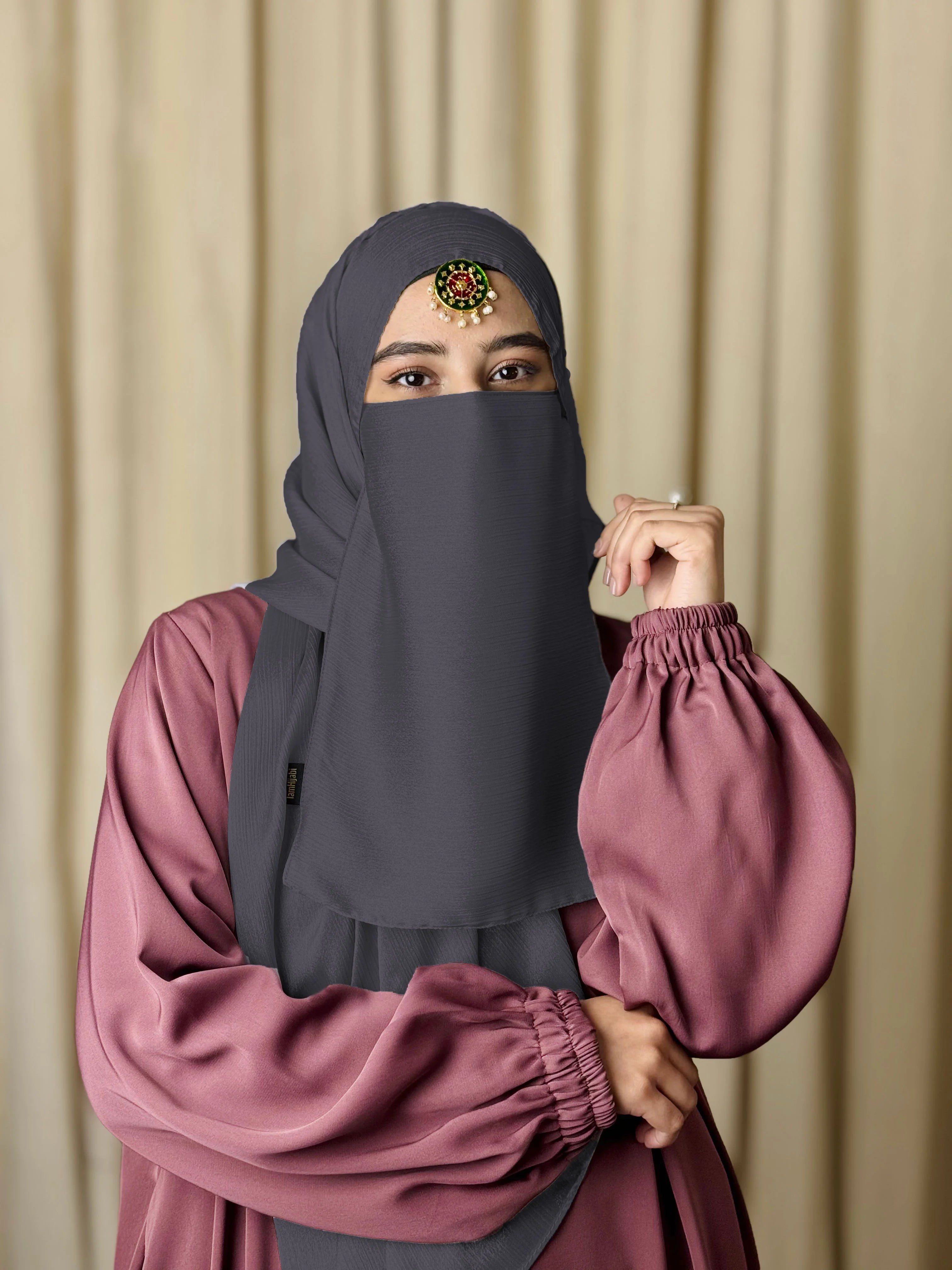 Silk Hijab And Niqab Set - Silver Gray