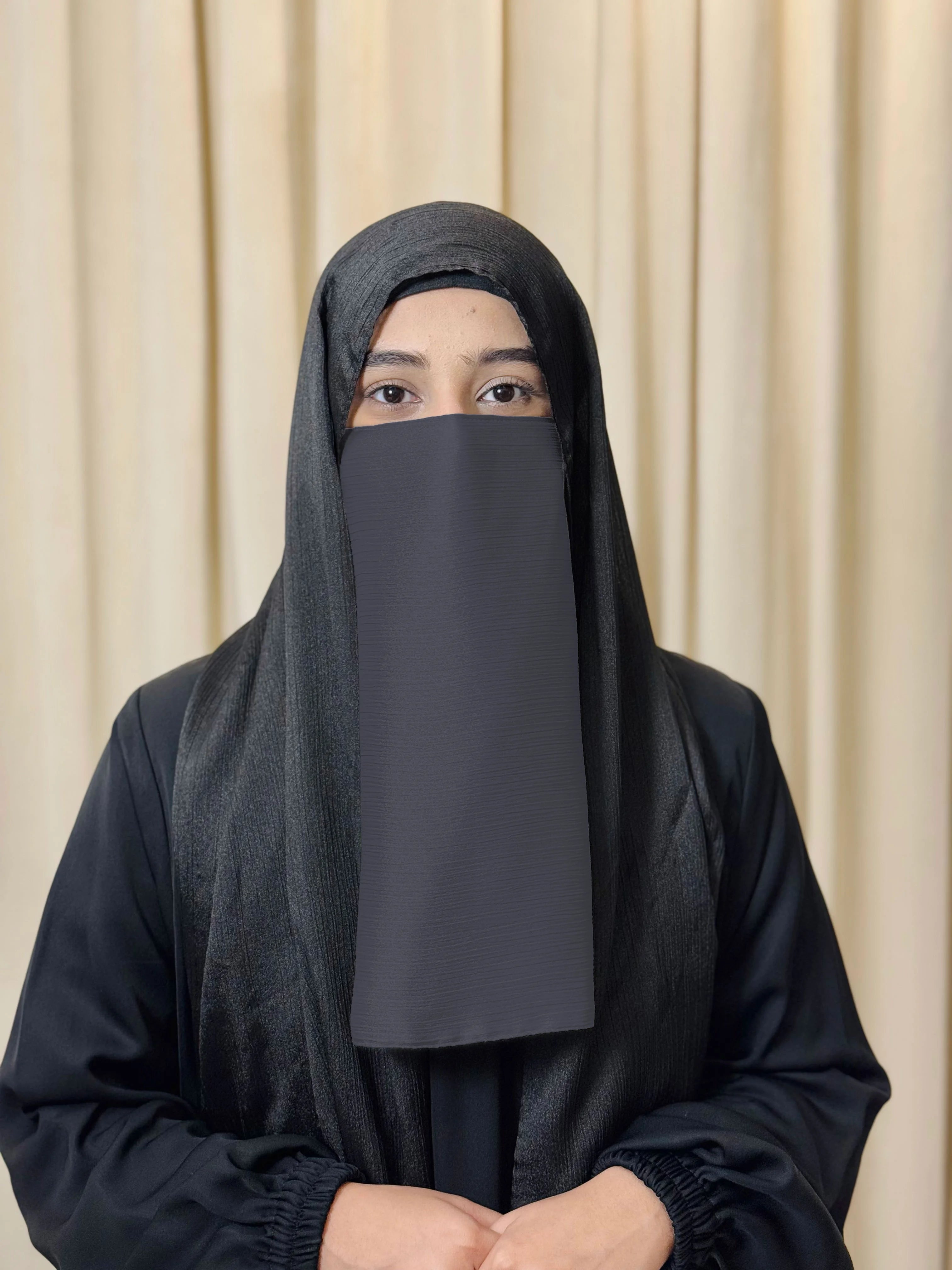 Silk Hijab And Niqab Set - Silver Gray