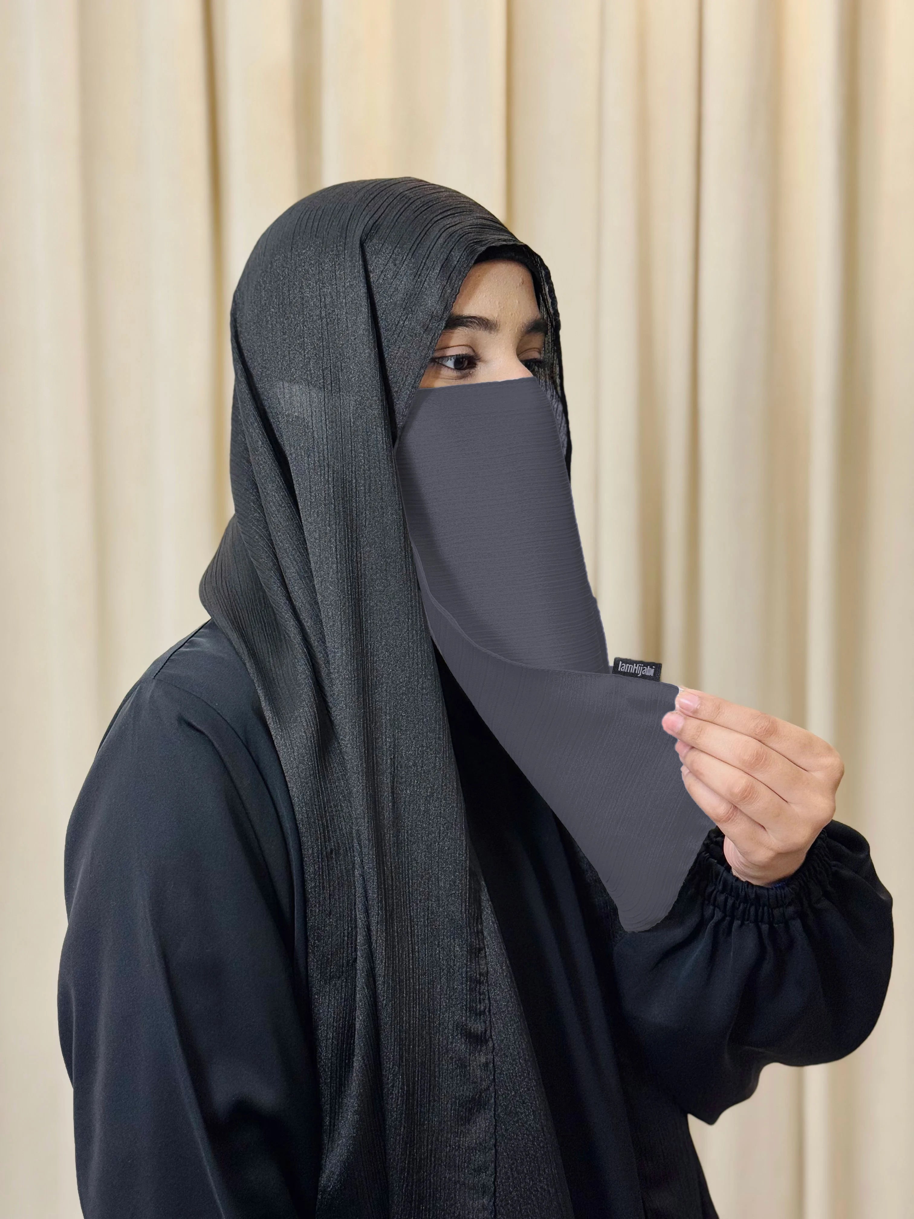 Silk Hijab And Niqab Set - Silver Gray