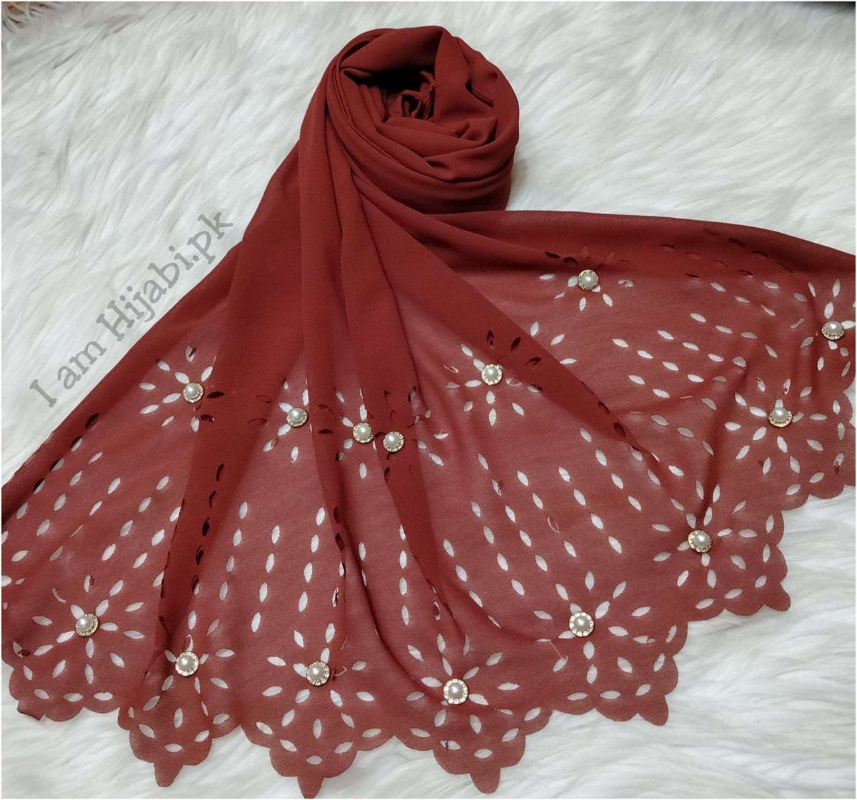 Laser Cut Georgette - Coral