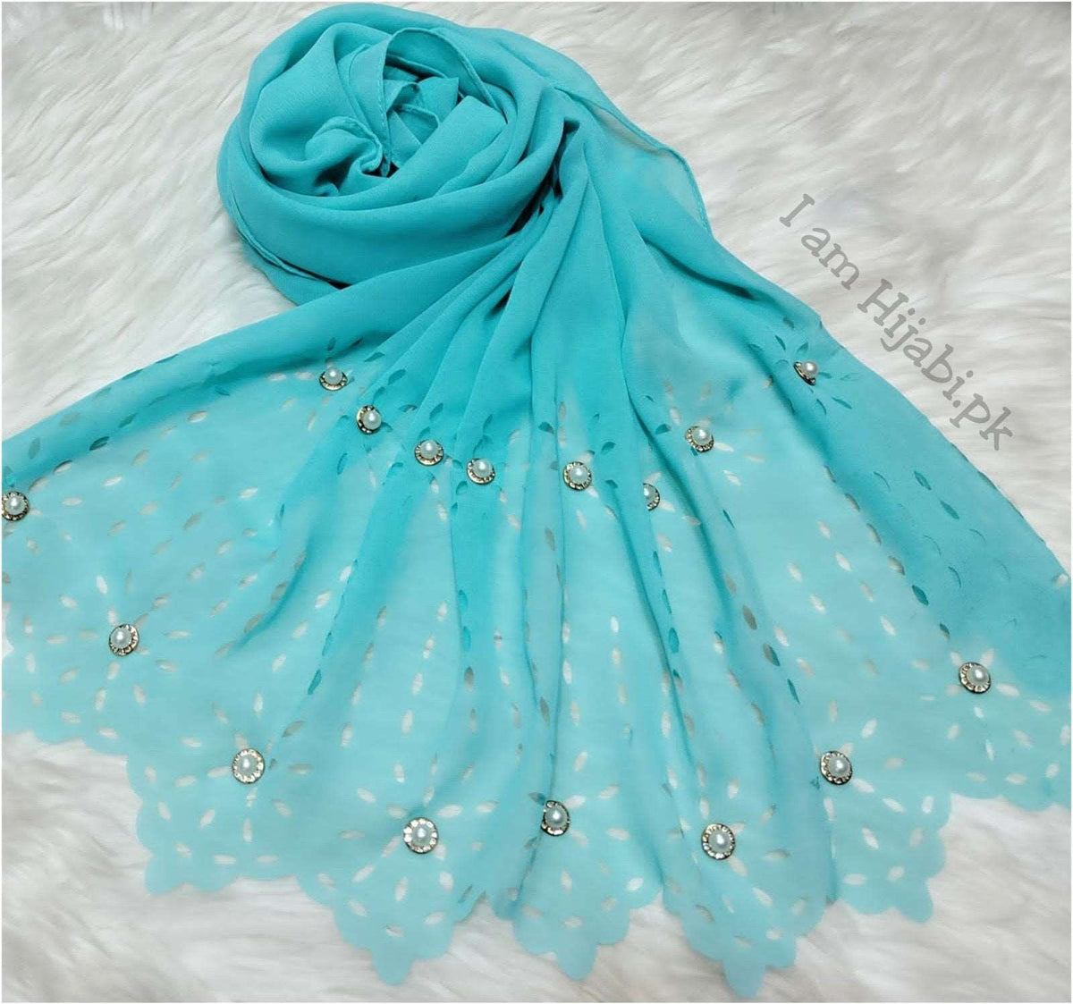 Laser Cut Georgette - Aqua