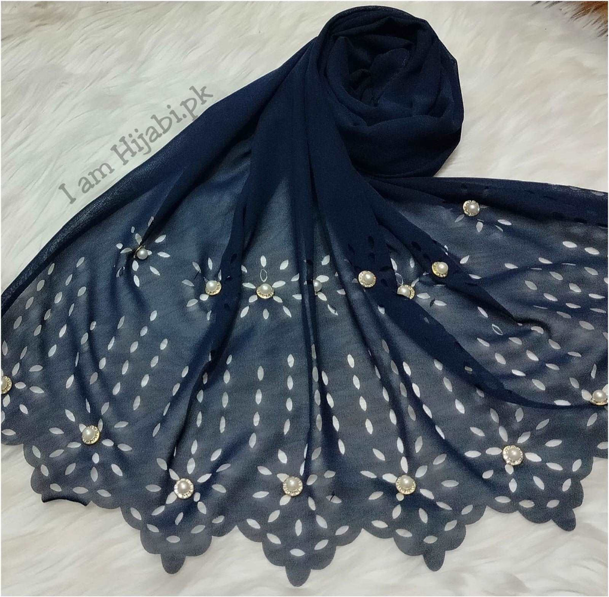 Laser Cut Georgette - Midnight Blue