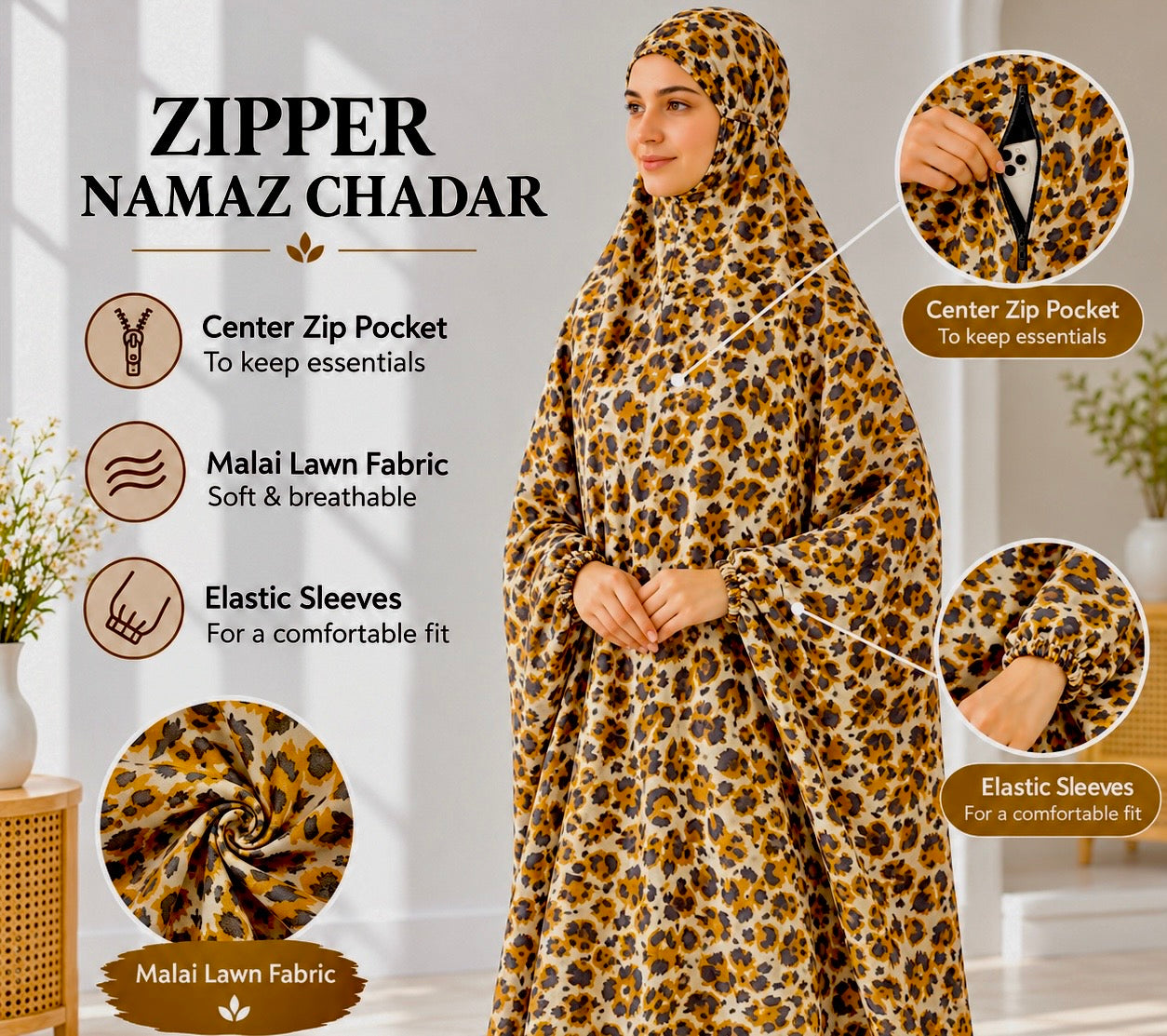 Zipper namaz Chadar (malai lawn)