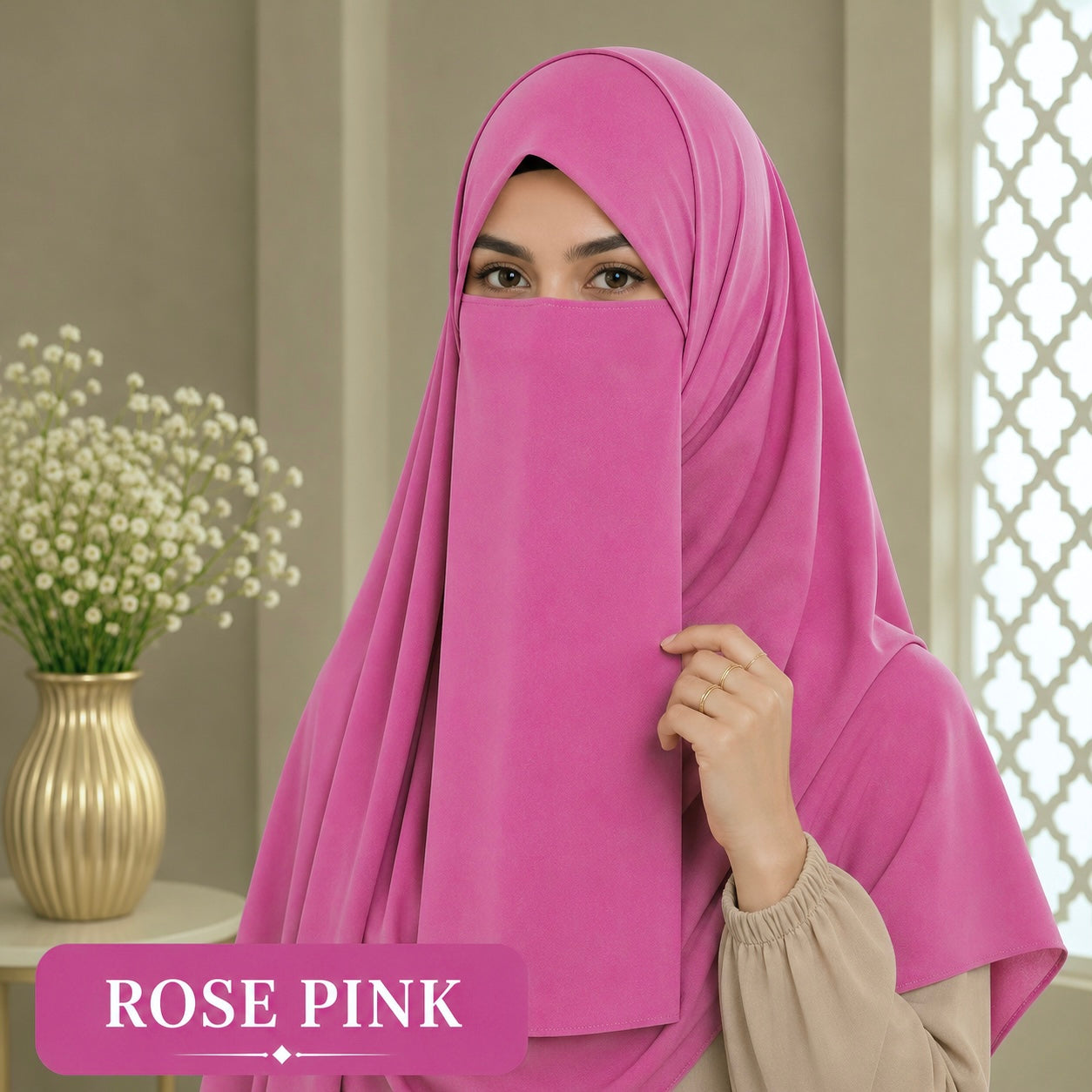 Hijab And Niqab Set - Rose Pink