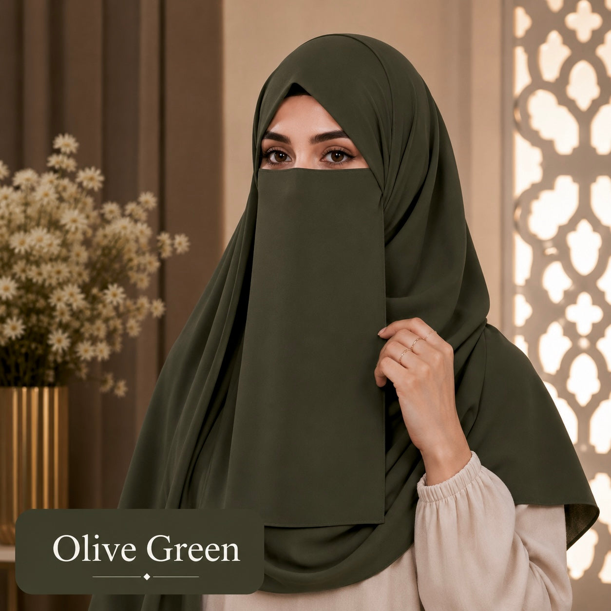 Hijab And Niqab Set - Olive Green