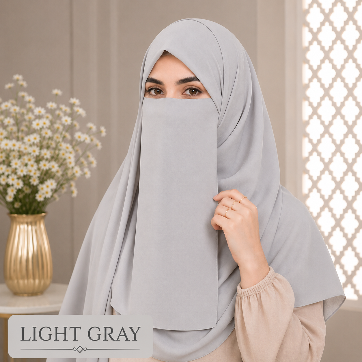 Hijab And Niqab Set - Light Gray
