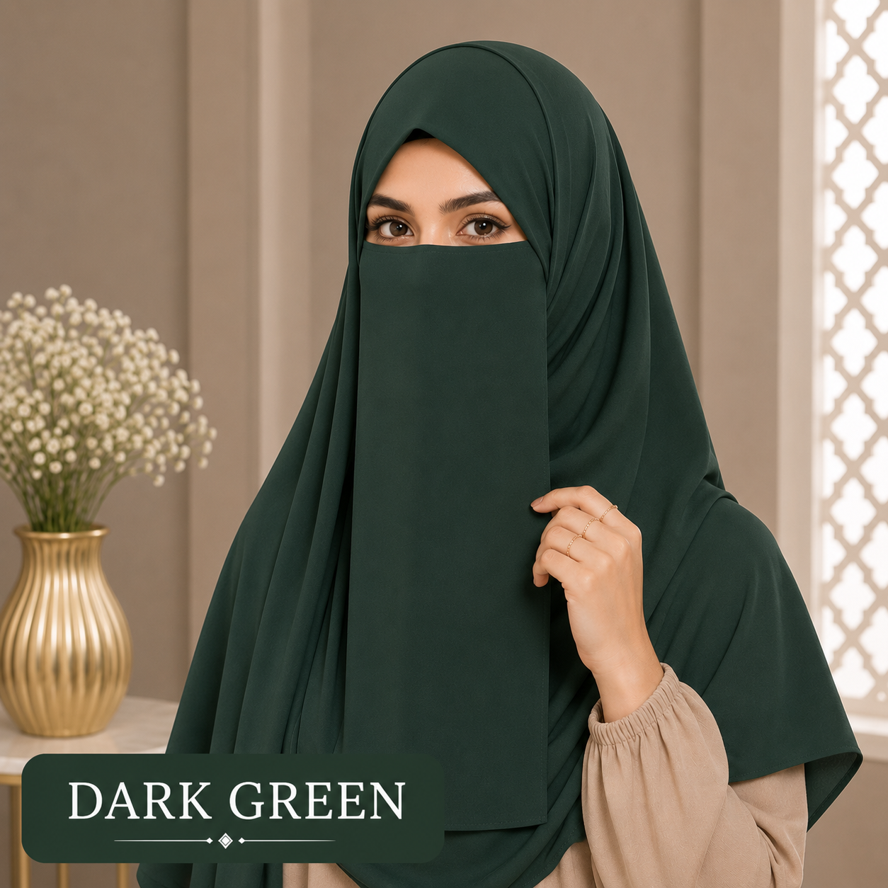 Hijab And Niqab Set - Dark Green