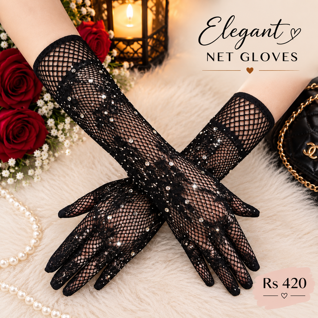 Fancy pearl Net Gloves