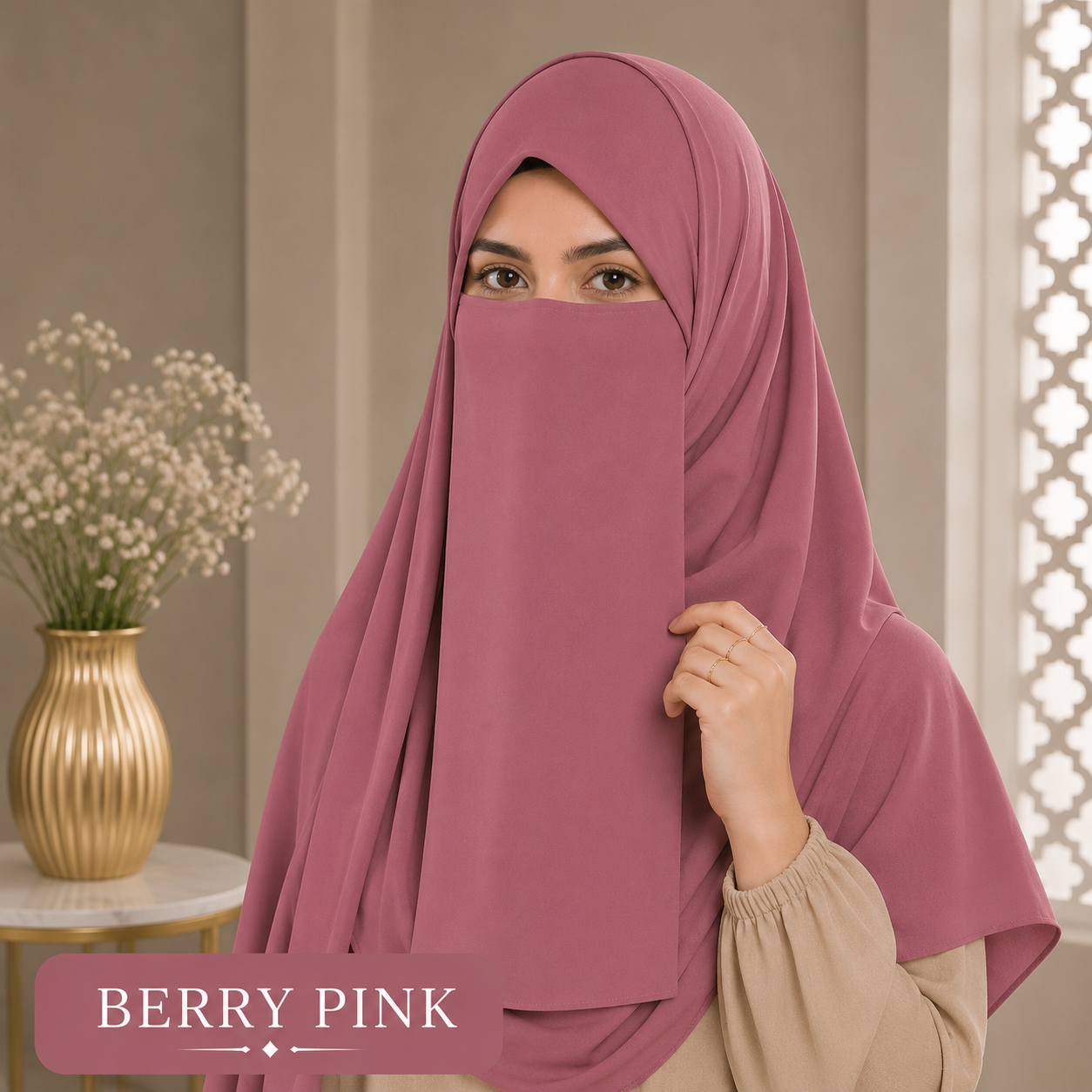 Hijab And Niqab Set - Berry Pink