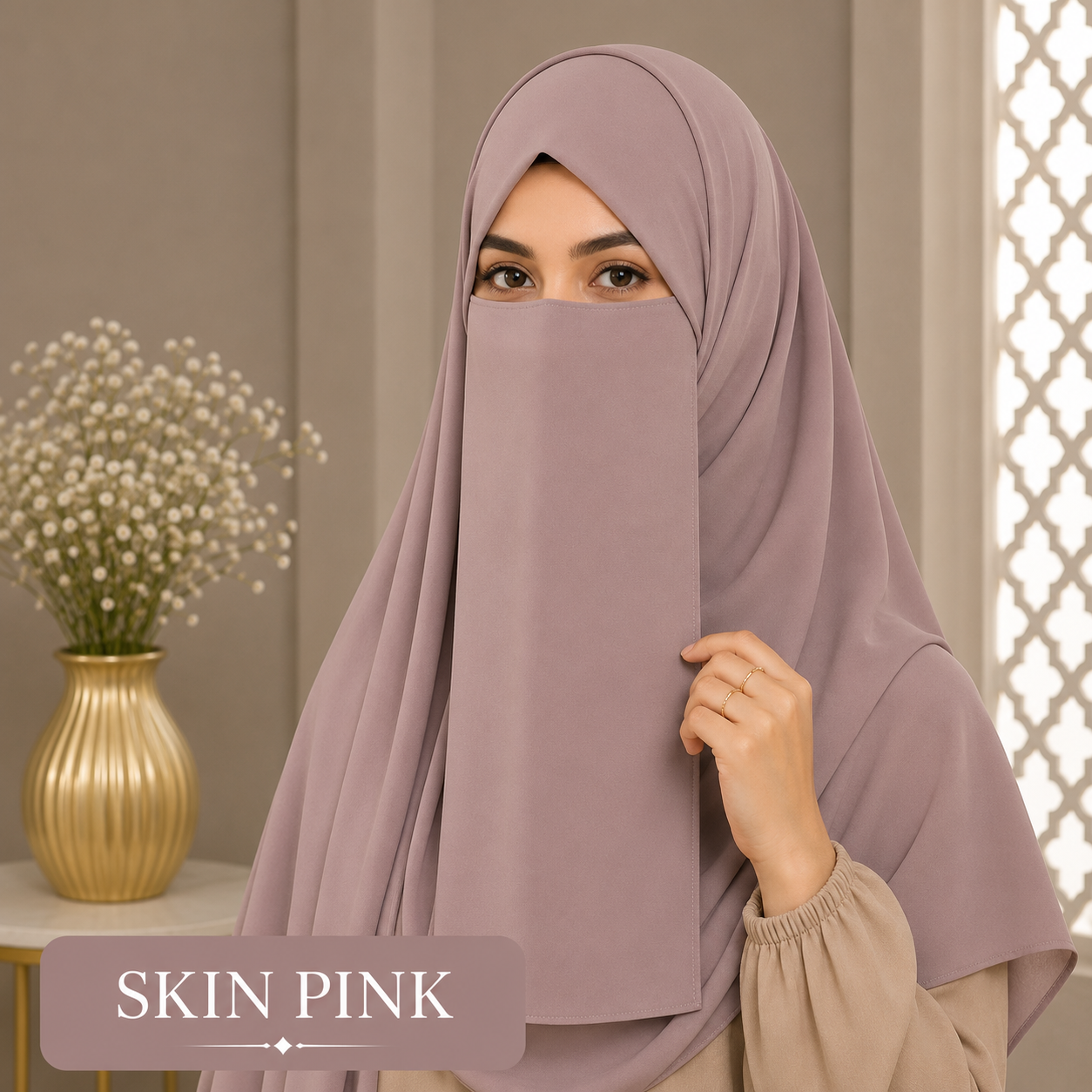 Hijab And Niqab Set - Skin Pink