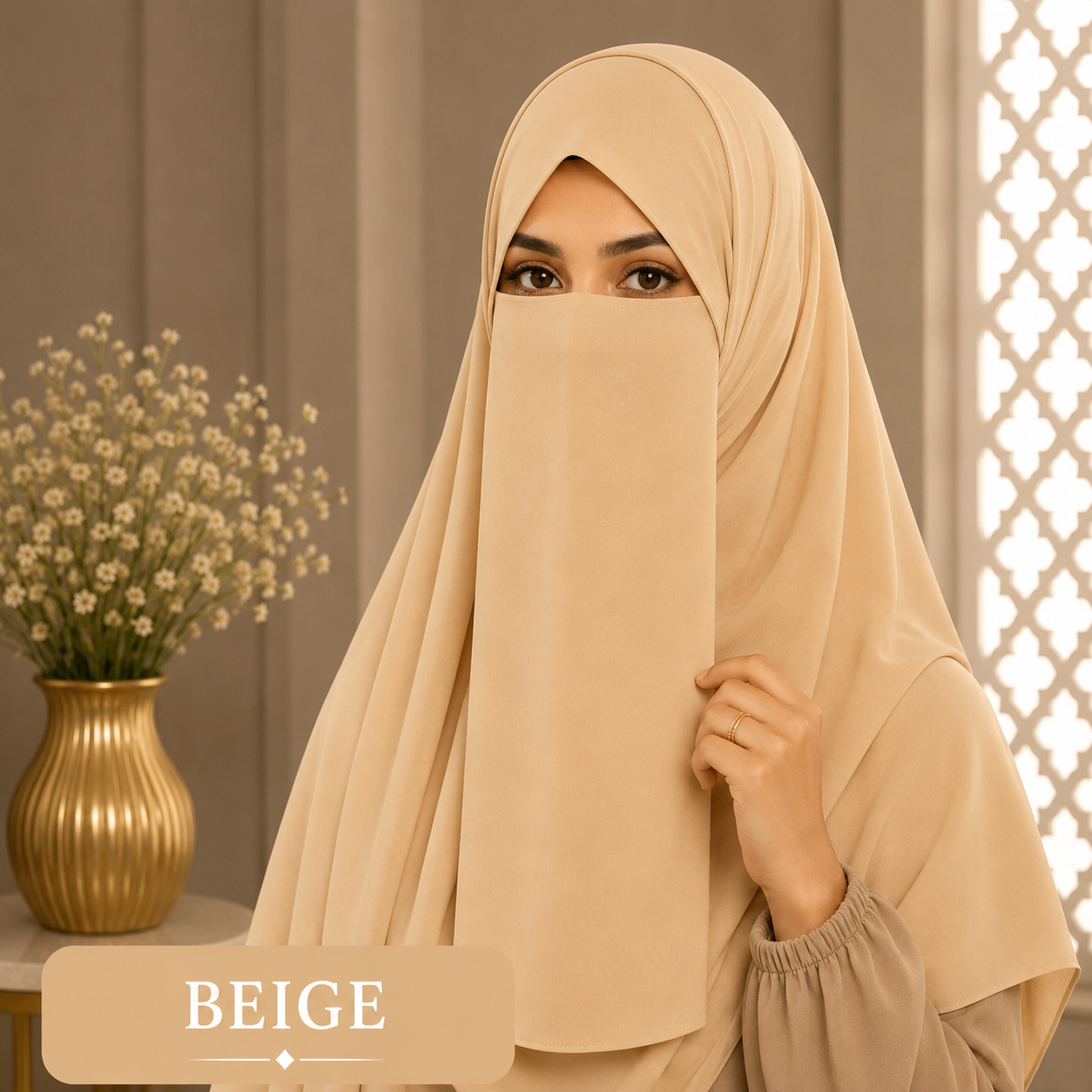 Hijab And Niqab Set - Beige