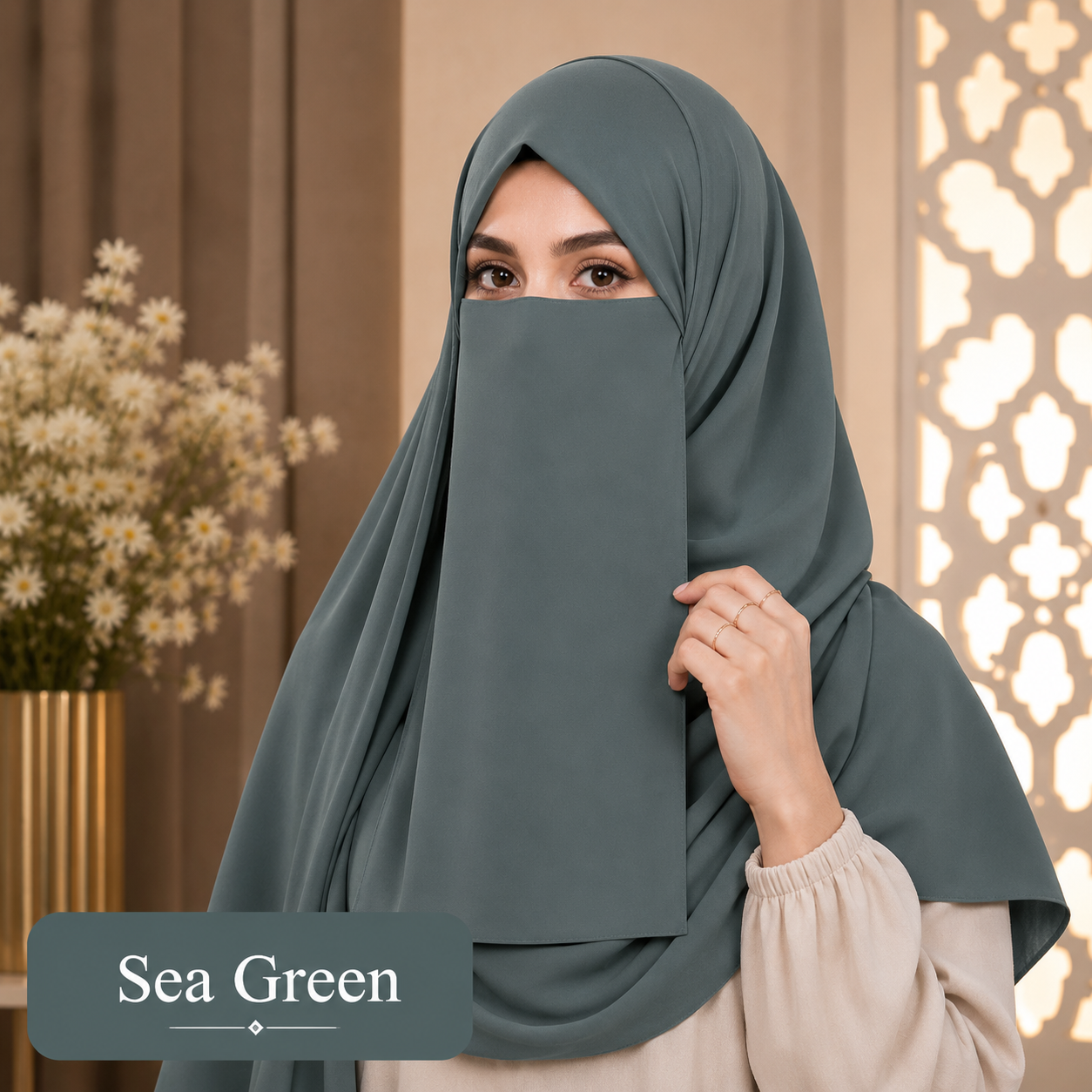 Hijab And Niqab Set - Sea Green