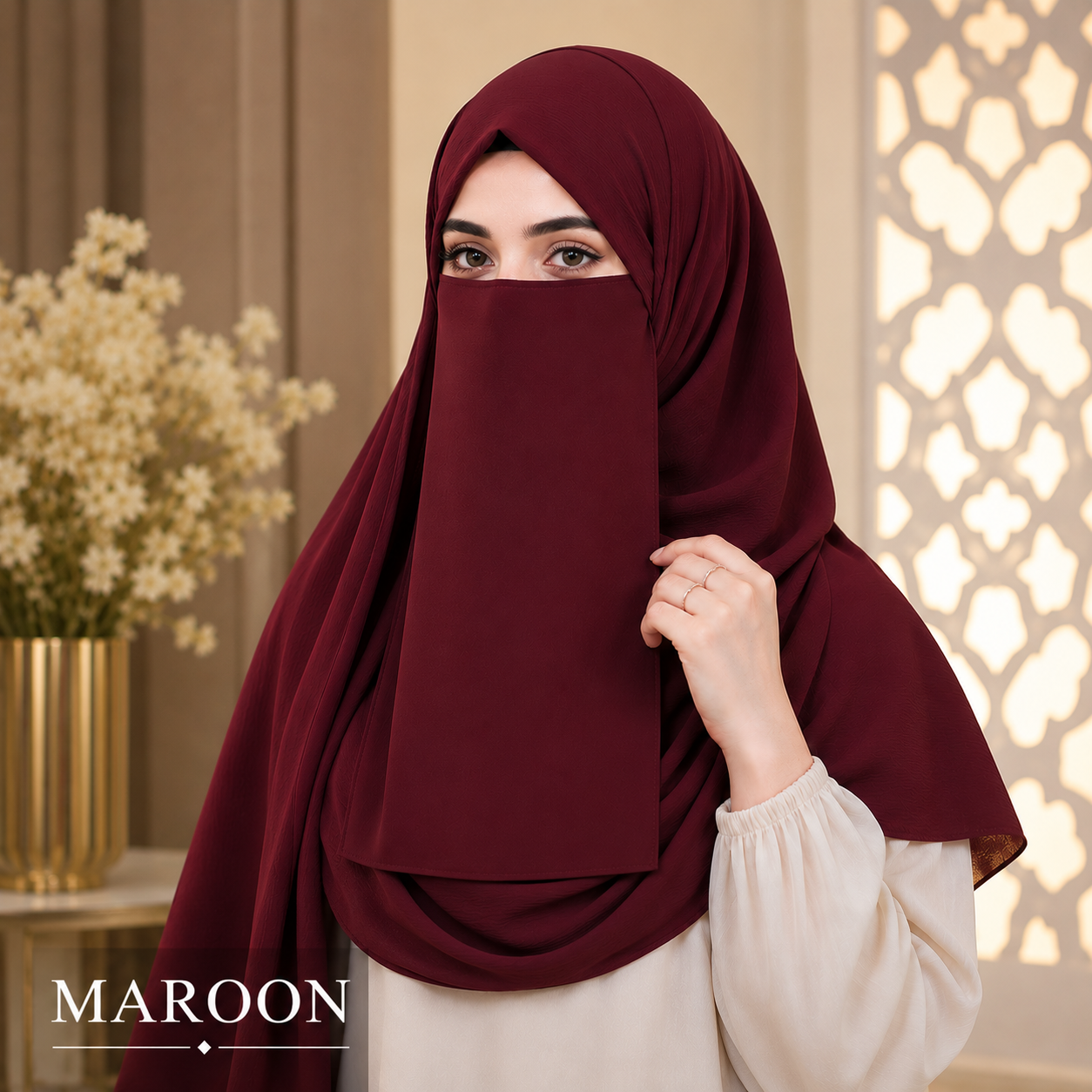 Hijab And Niqab Set - Maroon