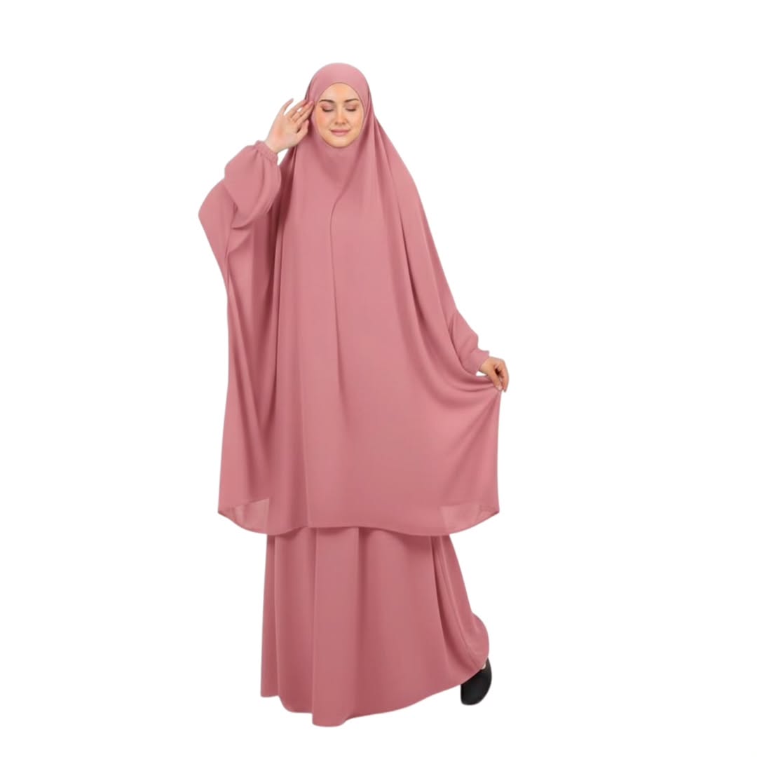 3 Piece Jilbab Abaya - Tea Pink