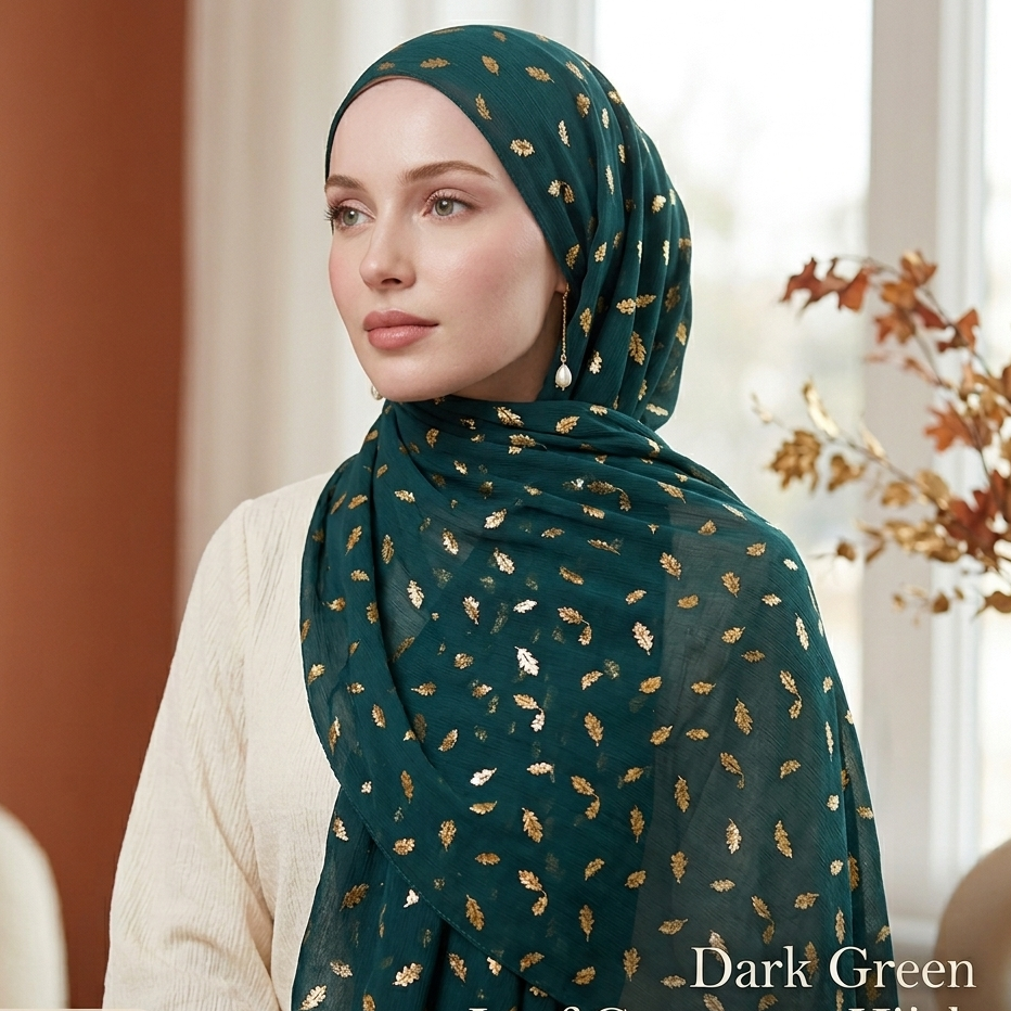 Leaf Georgette - Dark Green