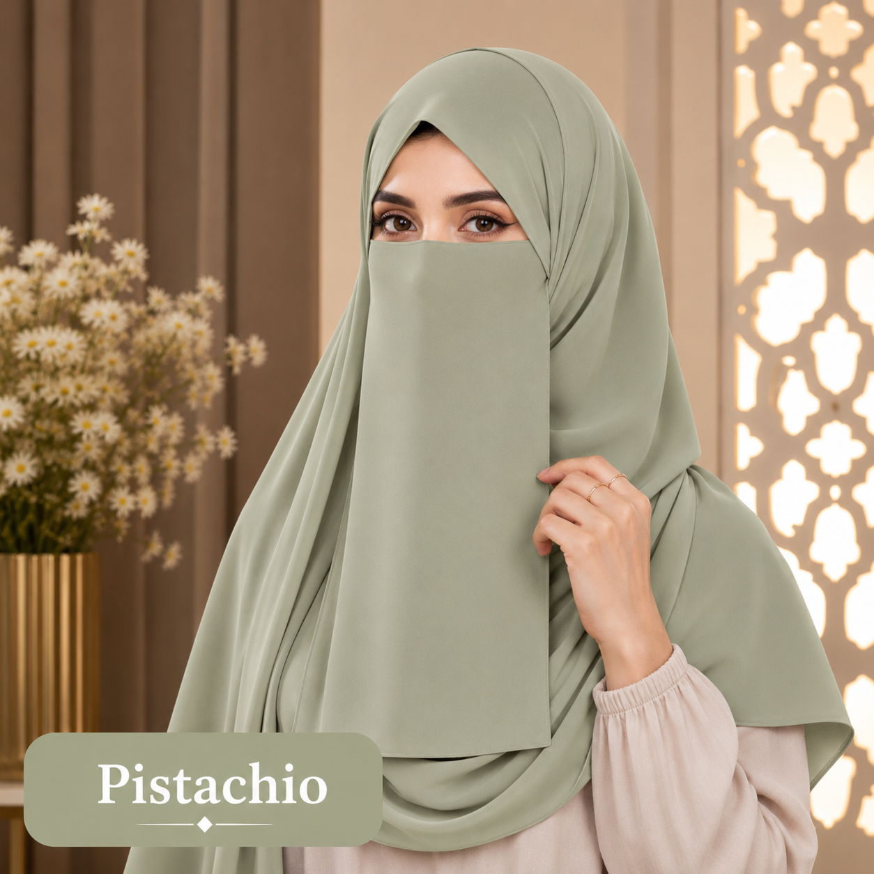 Hijab And Niqab Set - Pistachio