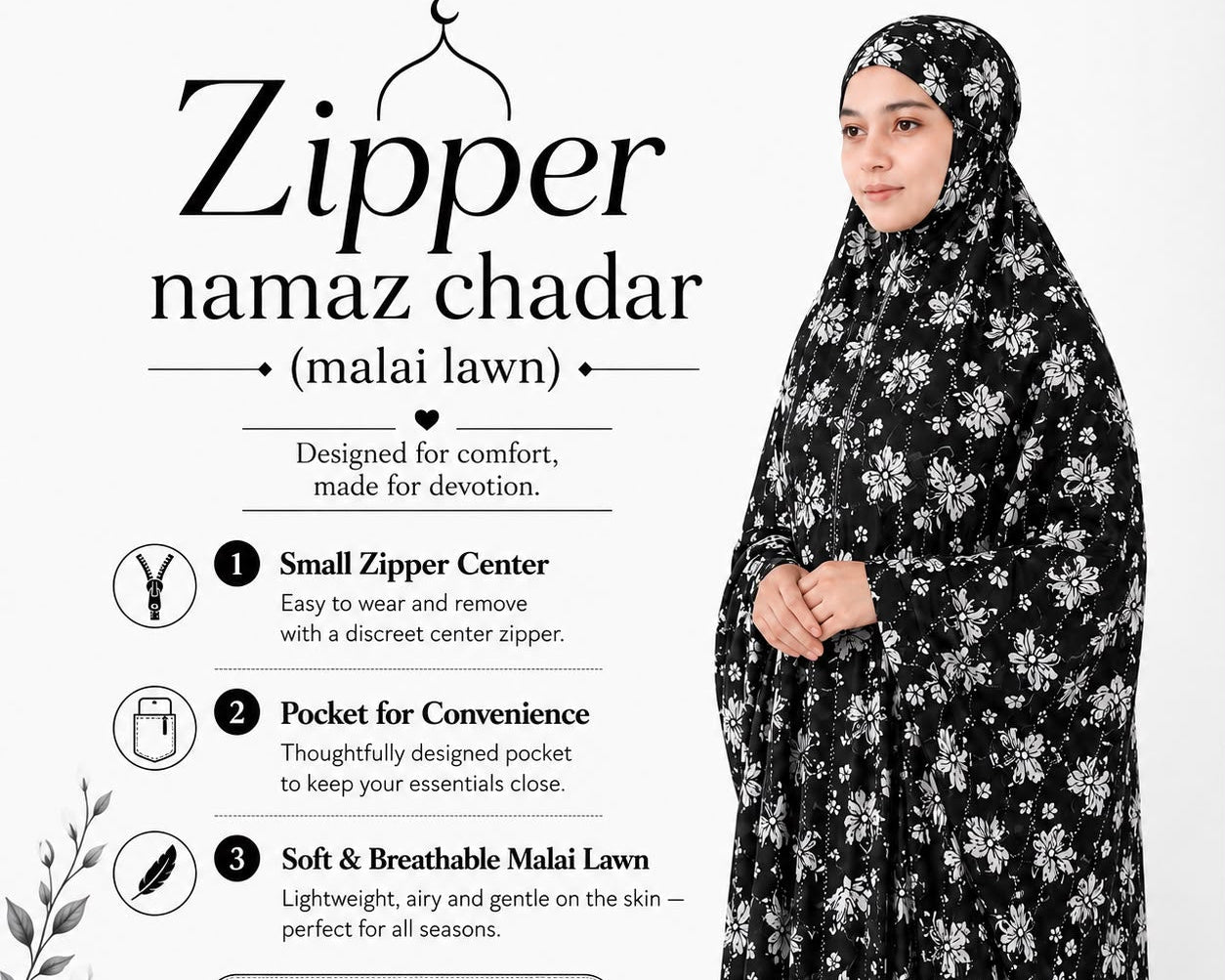 Zipper namaz Chadar (malai lawn)