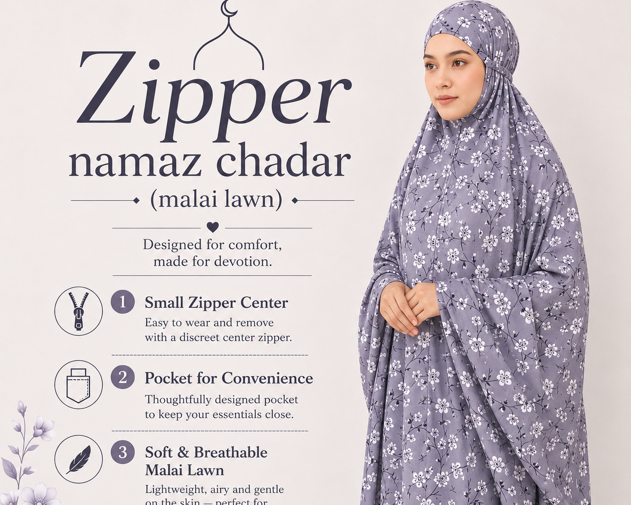 Zipper namaz Chadar (malai lawn)