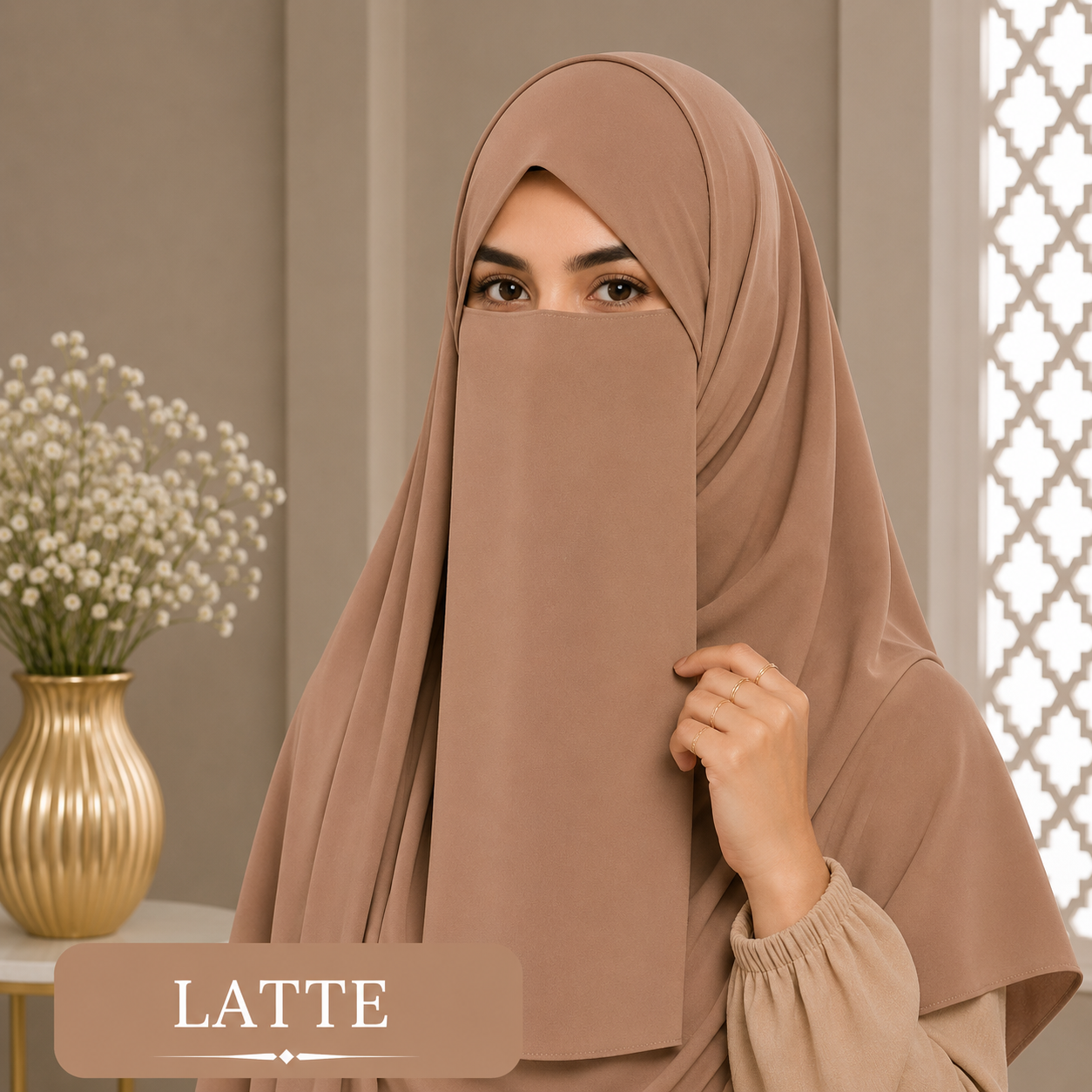 Hijab And Niqab Set - Latte