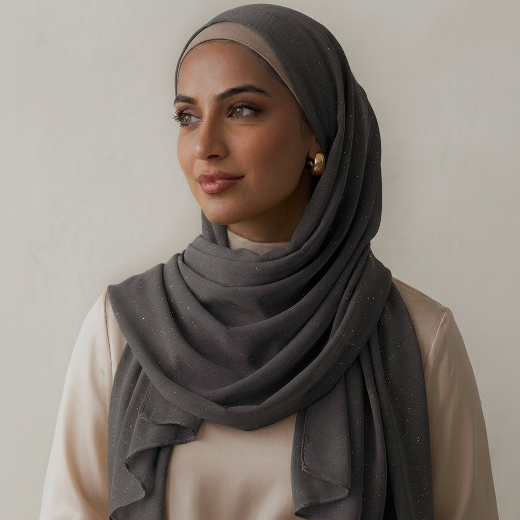 Glitter Georgette - Ivory Gray