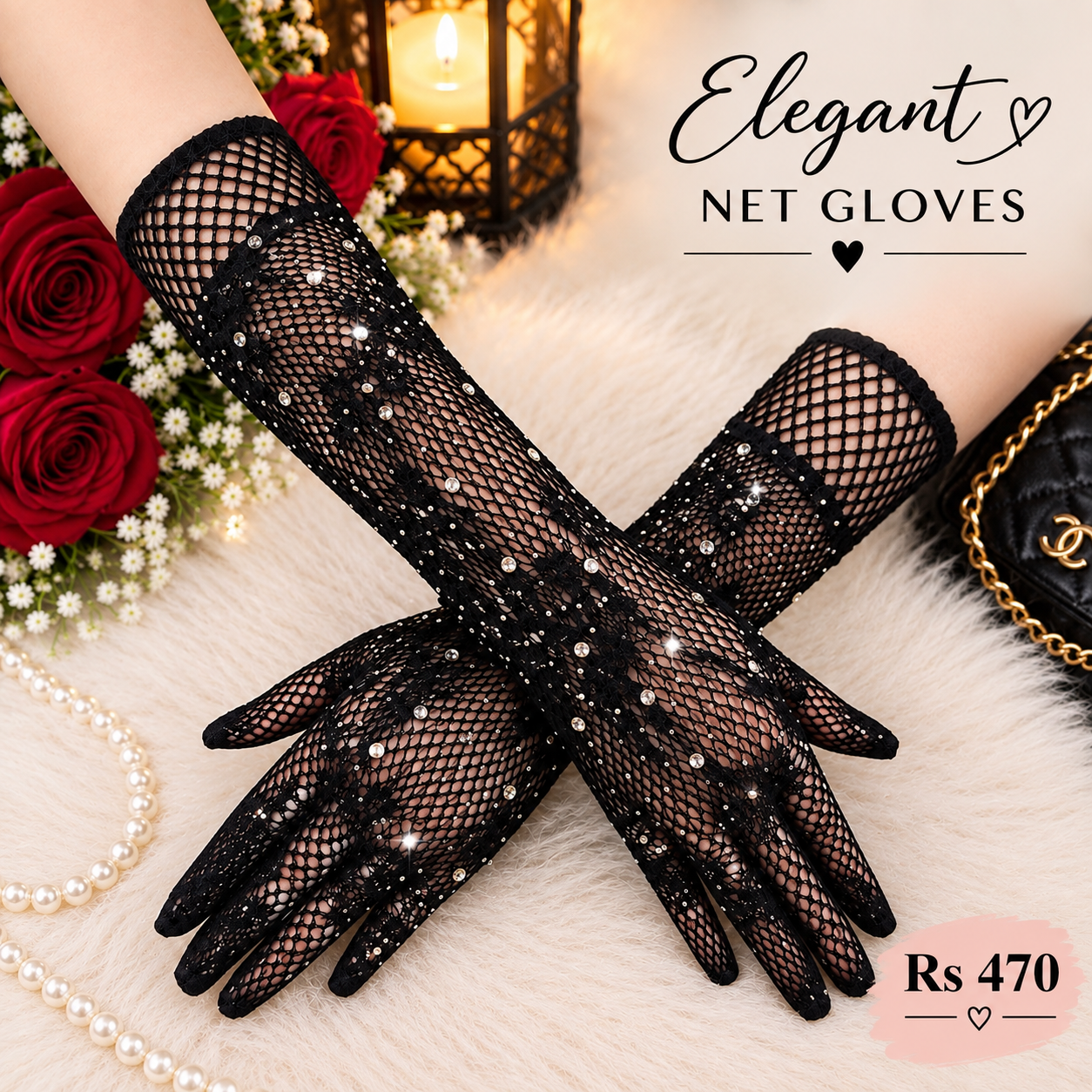 Fancy pearl Net Gloves