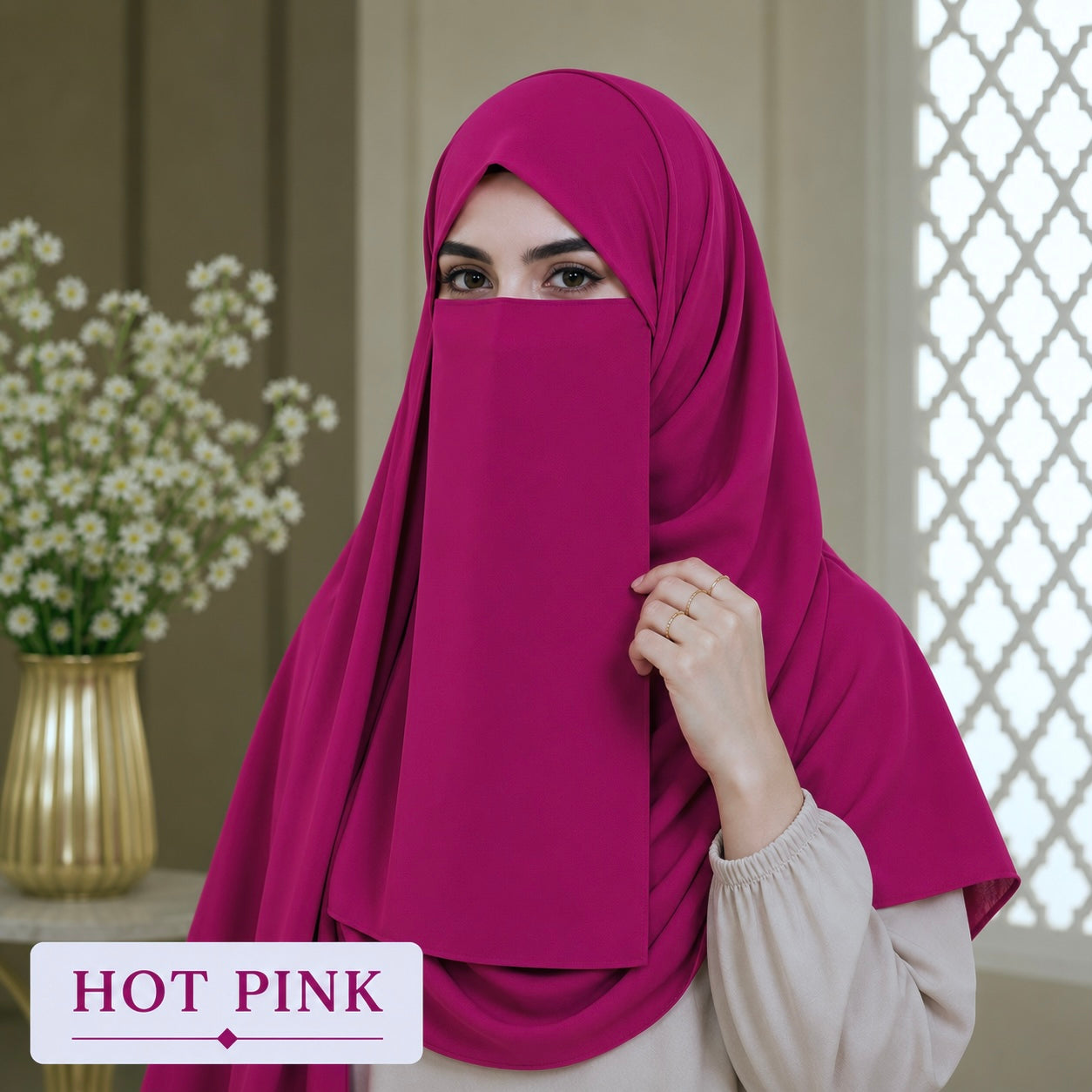 Hijab And Niqab Set - Hot Pink
