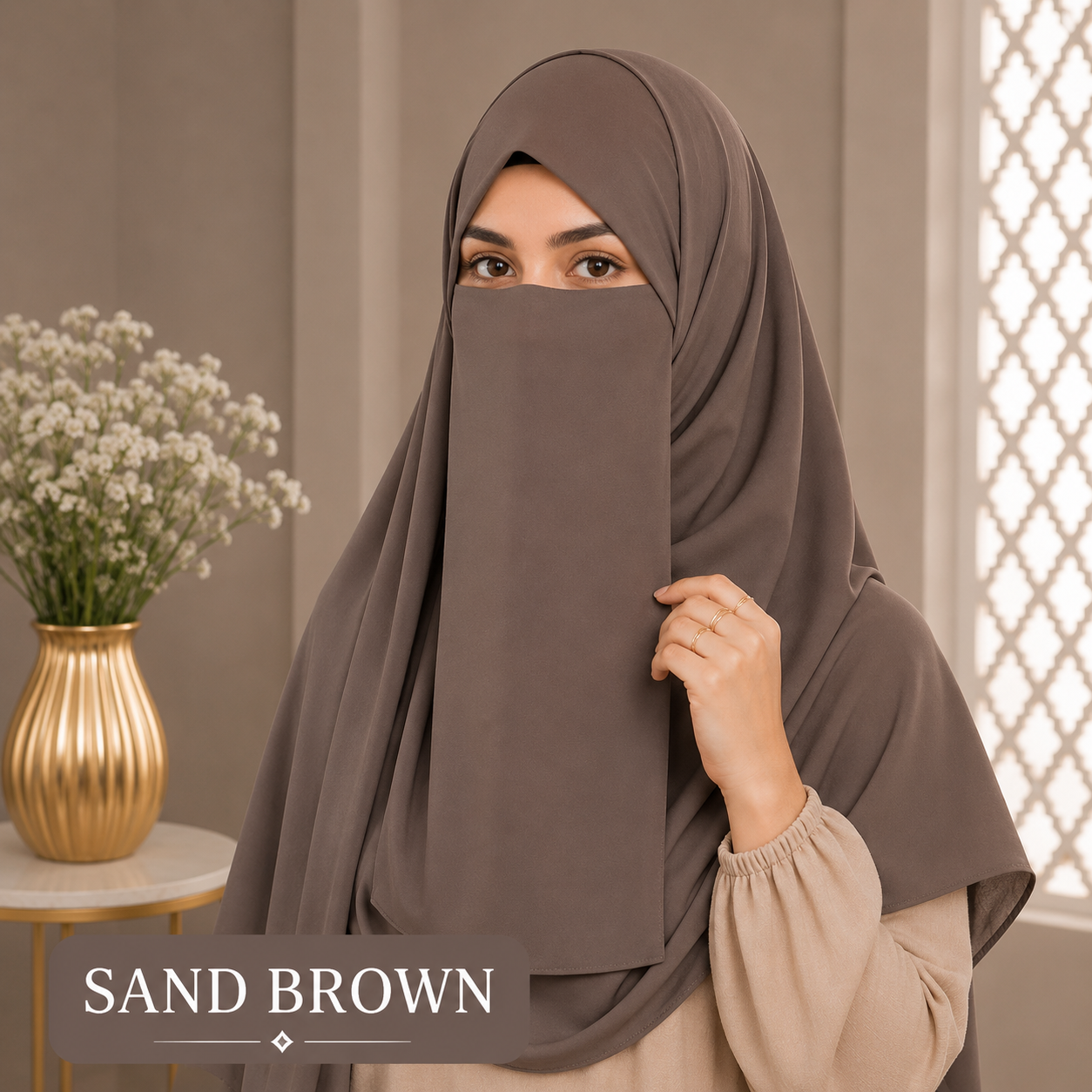 Hijab And Niqab Set - Sand Brown