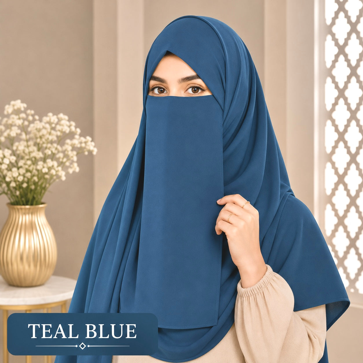 Hijab And Niqab Set - Teal Blue