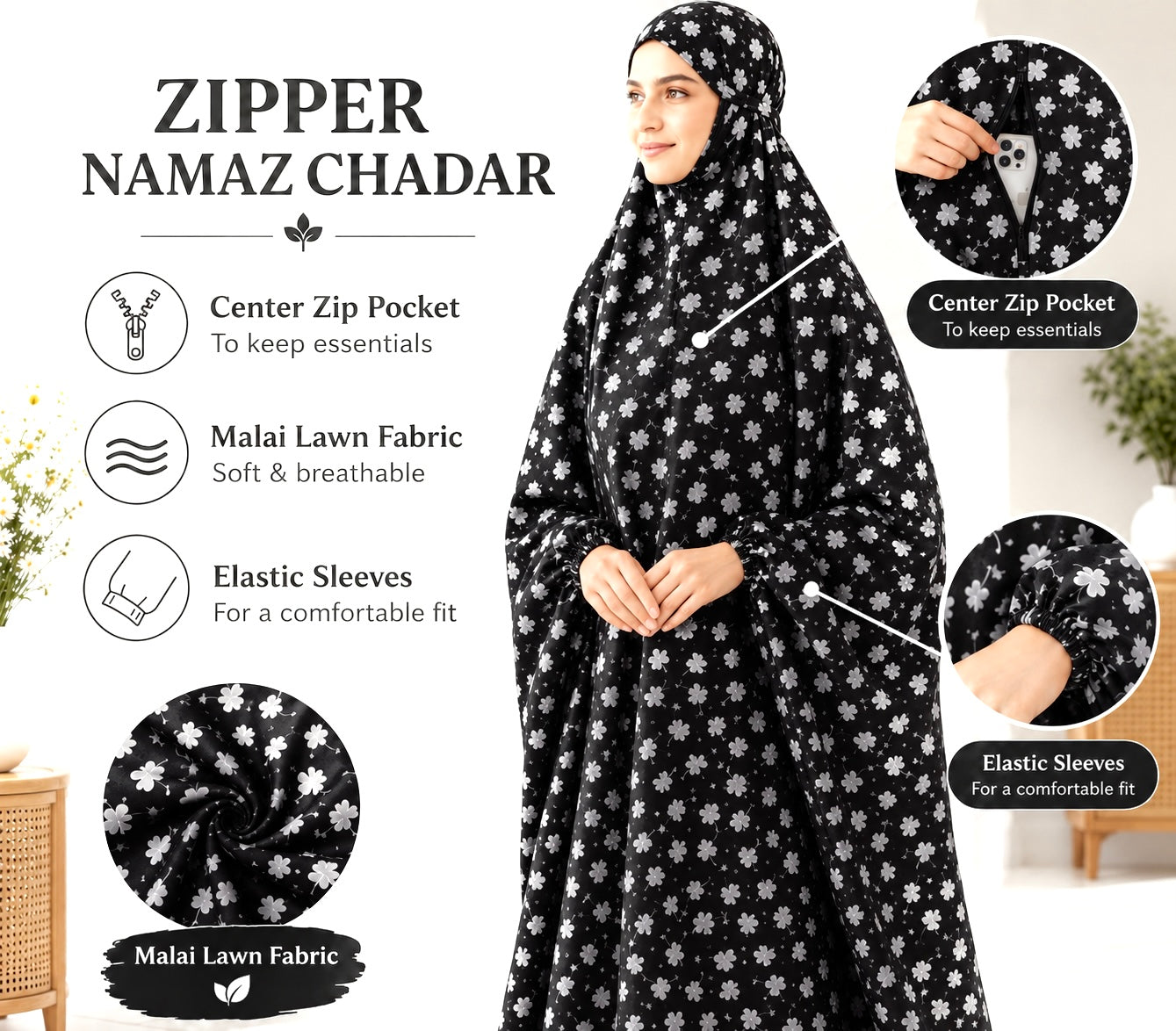 Zipper namaz Chadar (malai lawn)