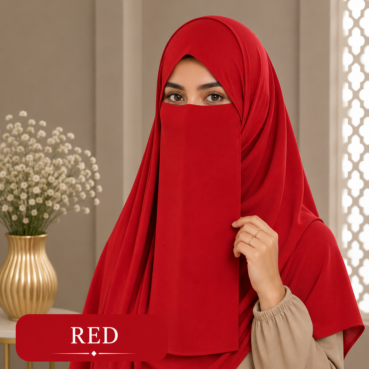 Hijab And Niqab Set - Red
