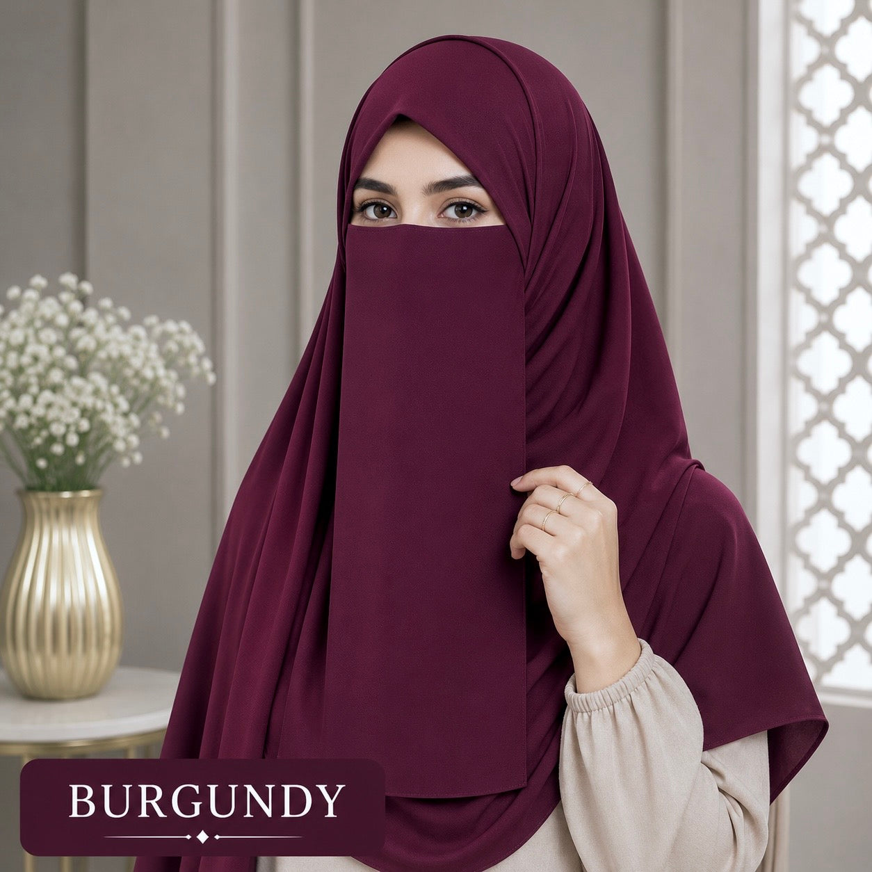 Hijab And Niqab Set - Burgundy