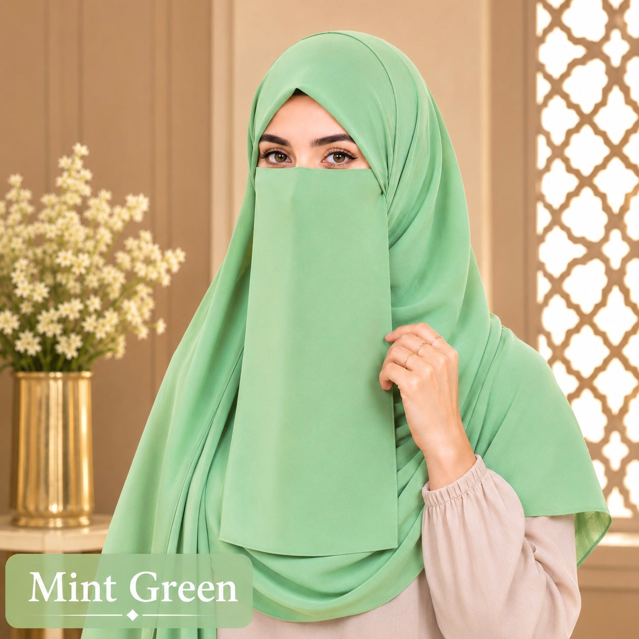 Hijab And Niqab Set - Mint Green