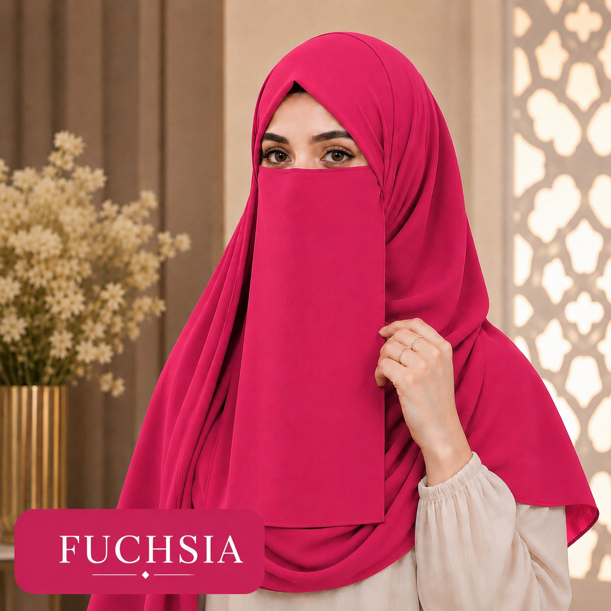 Hijab And Niqab Set - Fuchsia