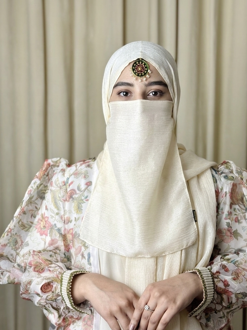 Silk Hijab And Niqab Set - Off White