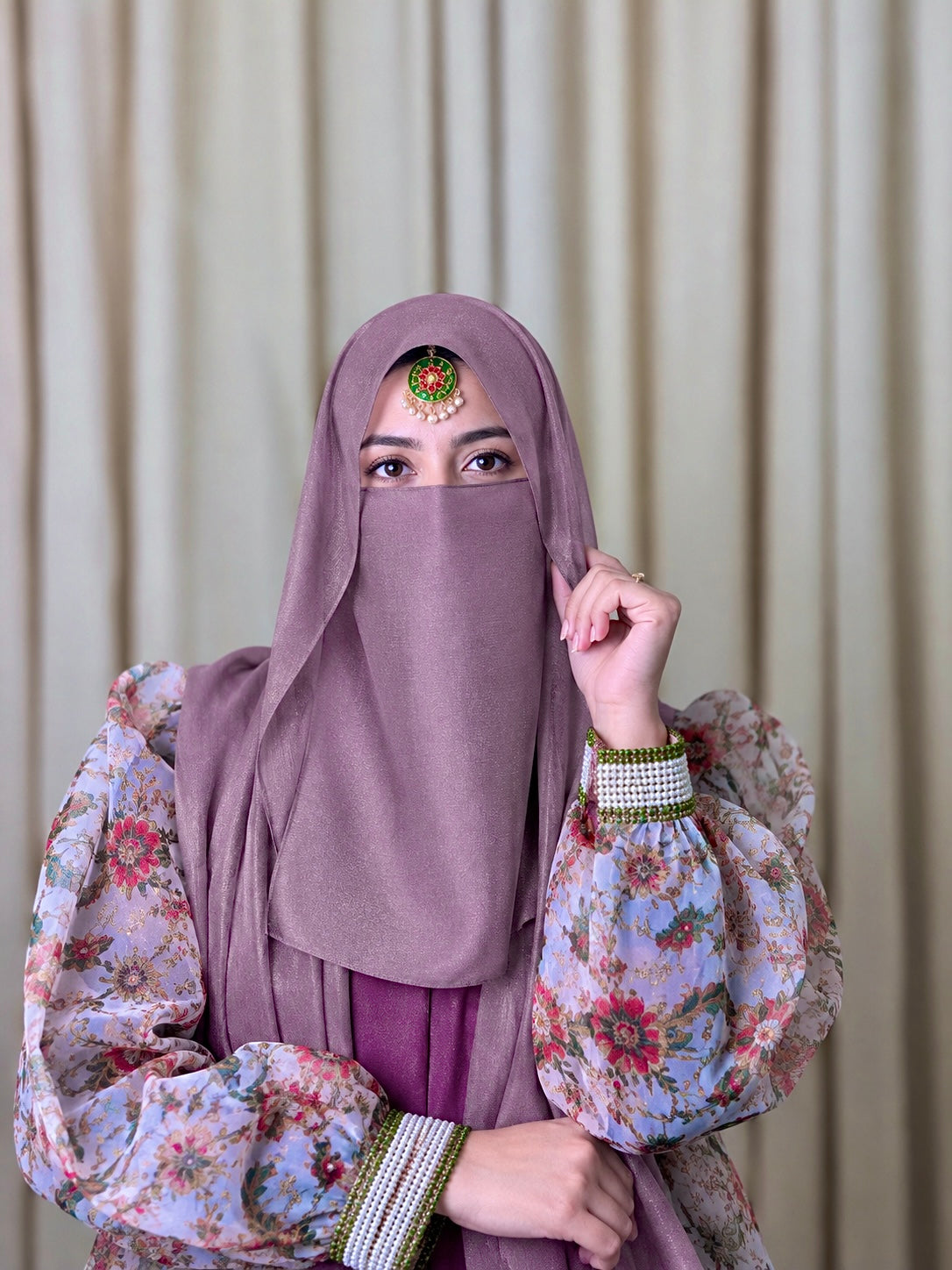 Silk Hijab And Niqab Set - Mauve
