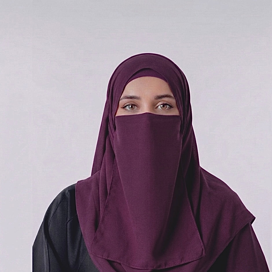 Hijab And Niqab Set - Burgundy