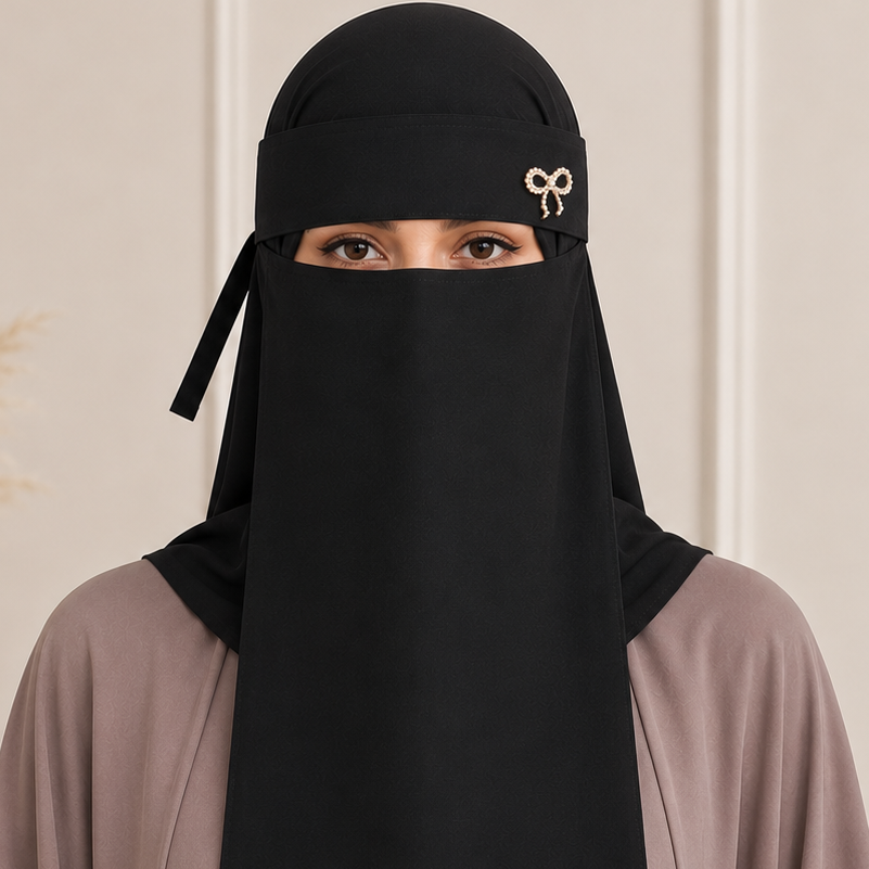 Bow Embellished Saudi Niqab Large