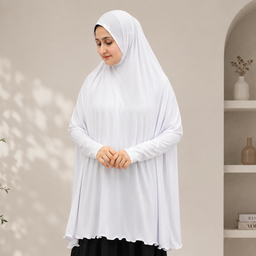 White jersey namaz chadar With Sleeves