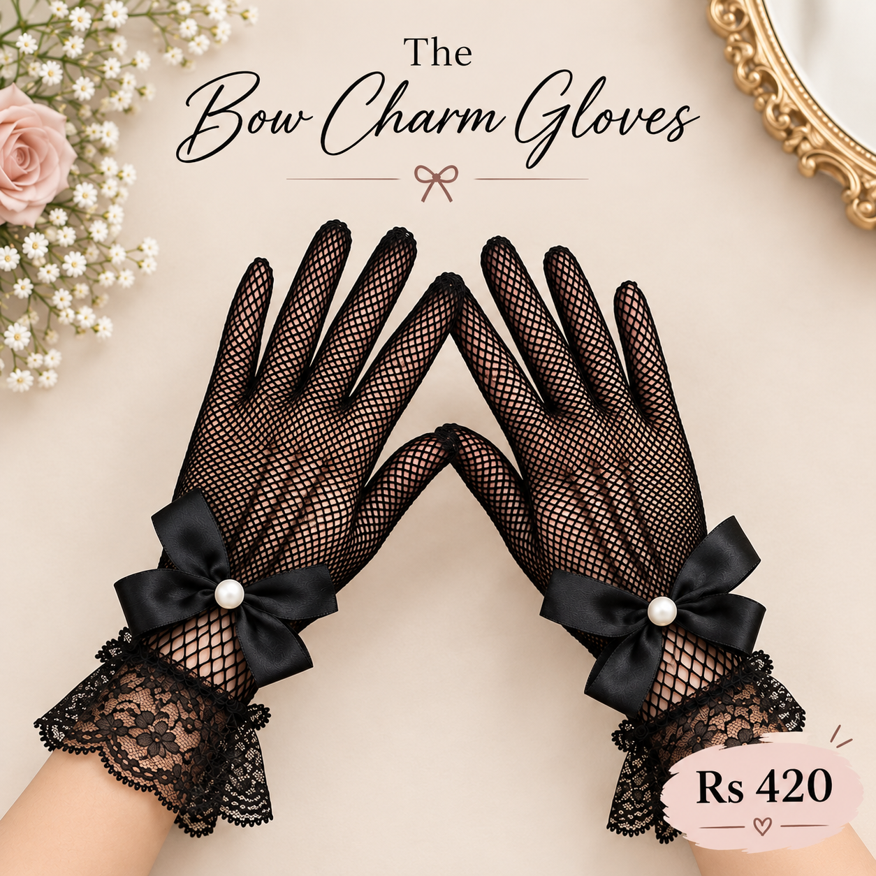 Net Gloves With Large Bow