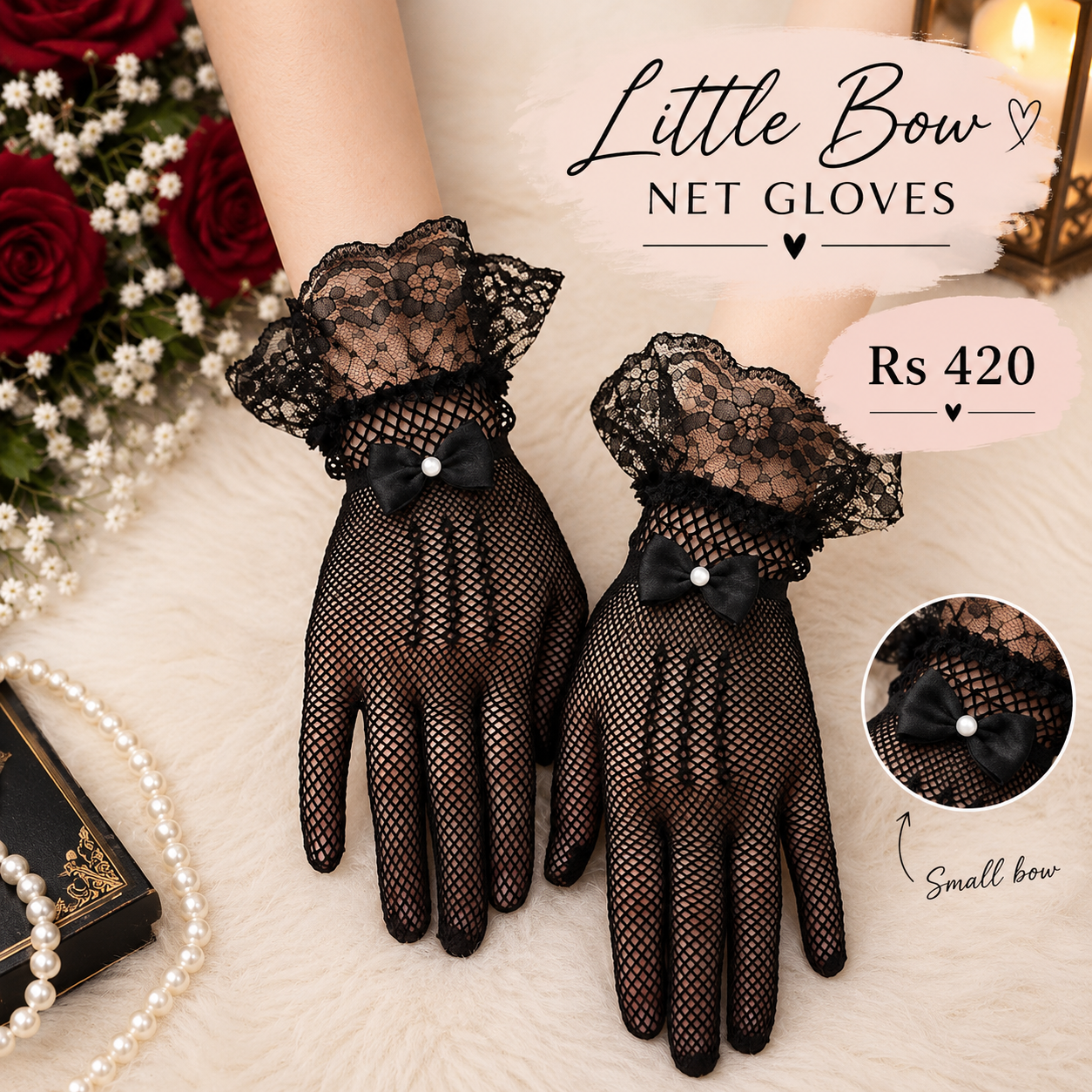 Net Gloves With small Bow