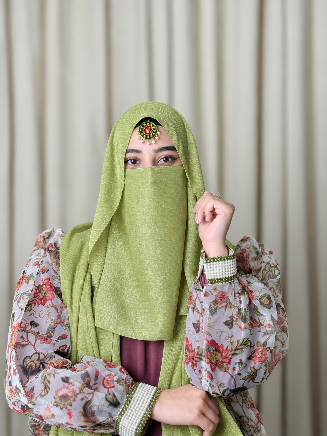 Silk Hijab And Niqab Set - Pistachio