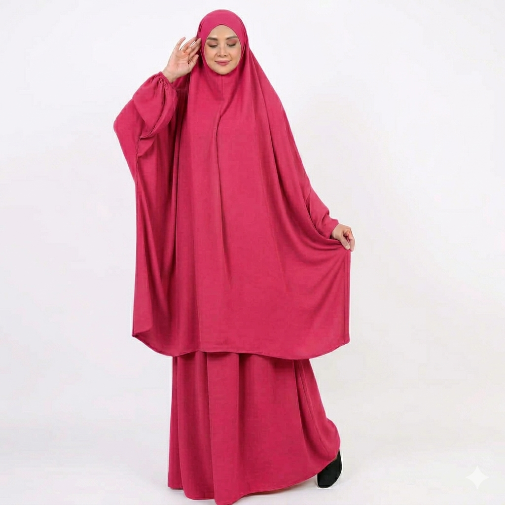 3 Piece Jilbab Abaya - Hot Pink