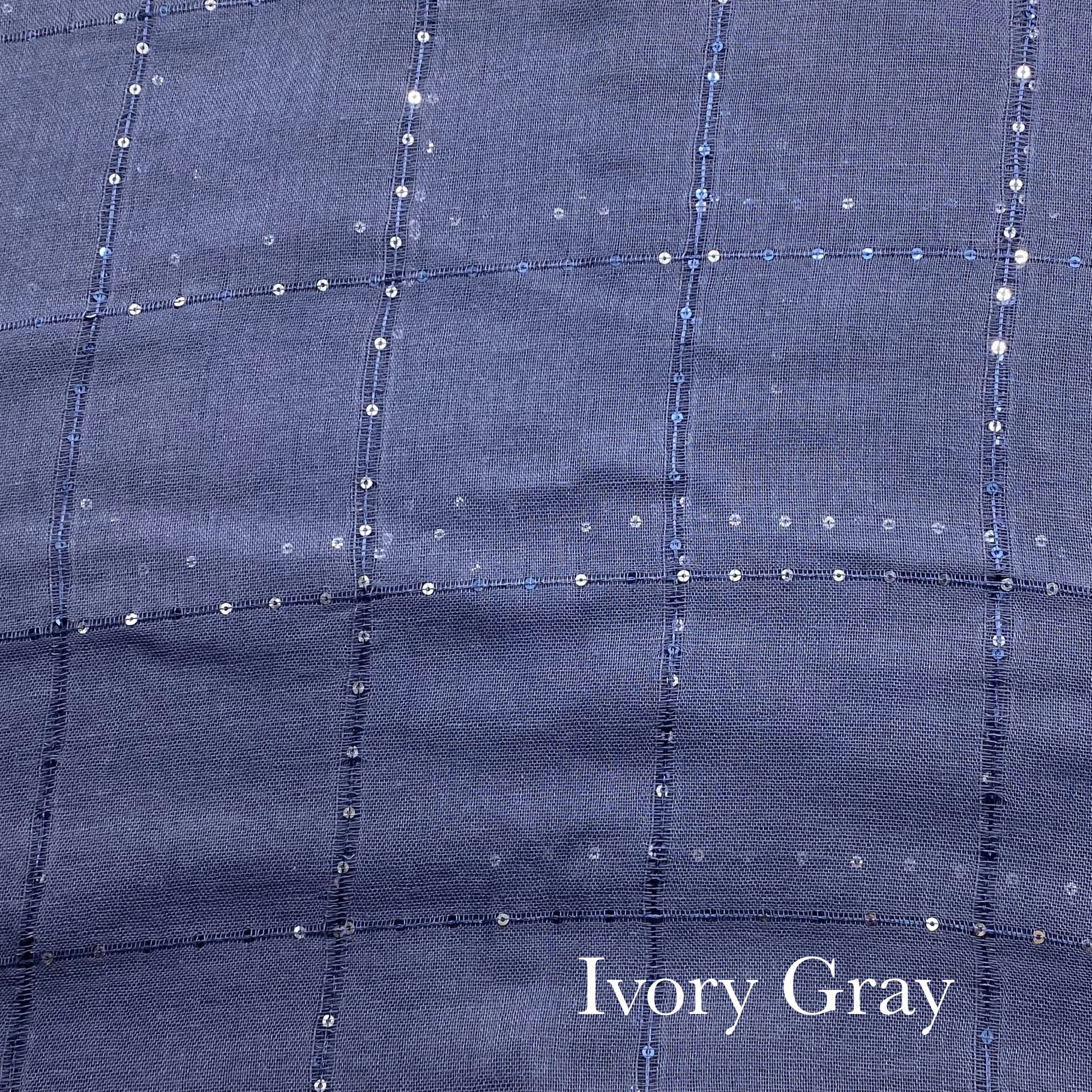 Sequins Border Lawn - Ivory Gray