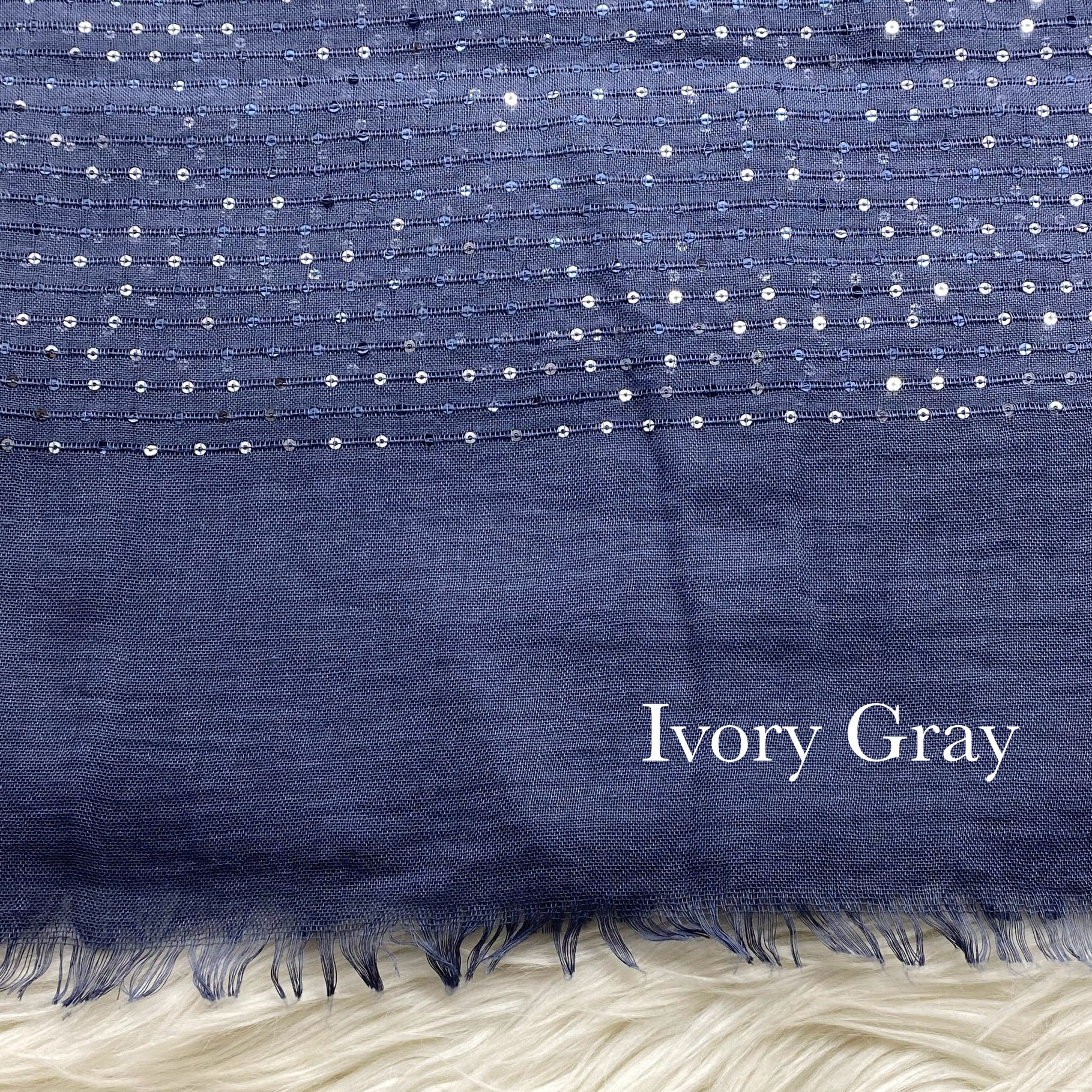 Sequins Border Lawn - Ivory Gray