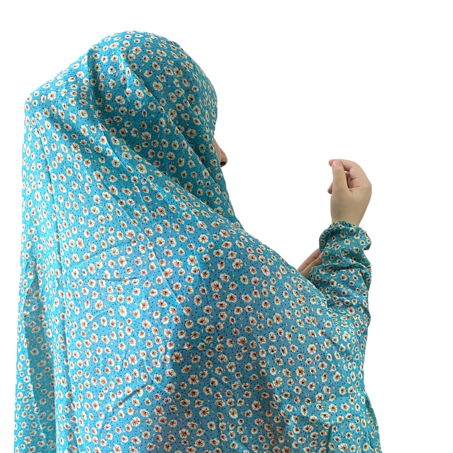 Namaz Chadar with sleeves - Sky Blue (floral print)