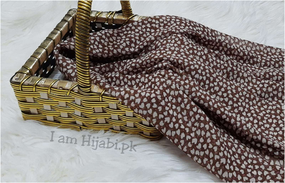 PRINTED GEORGETTE - BROWN HEARTS