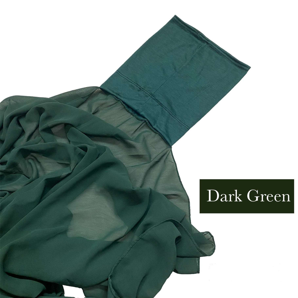 Georgette Hijab With Attached Cap - Dark Green