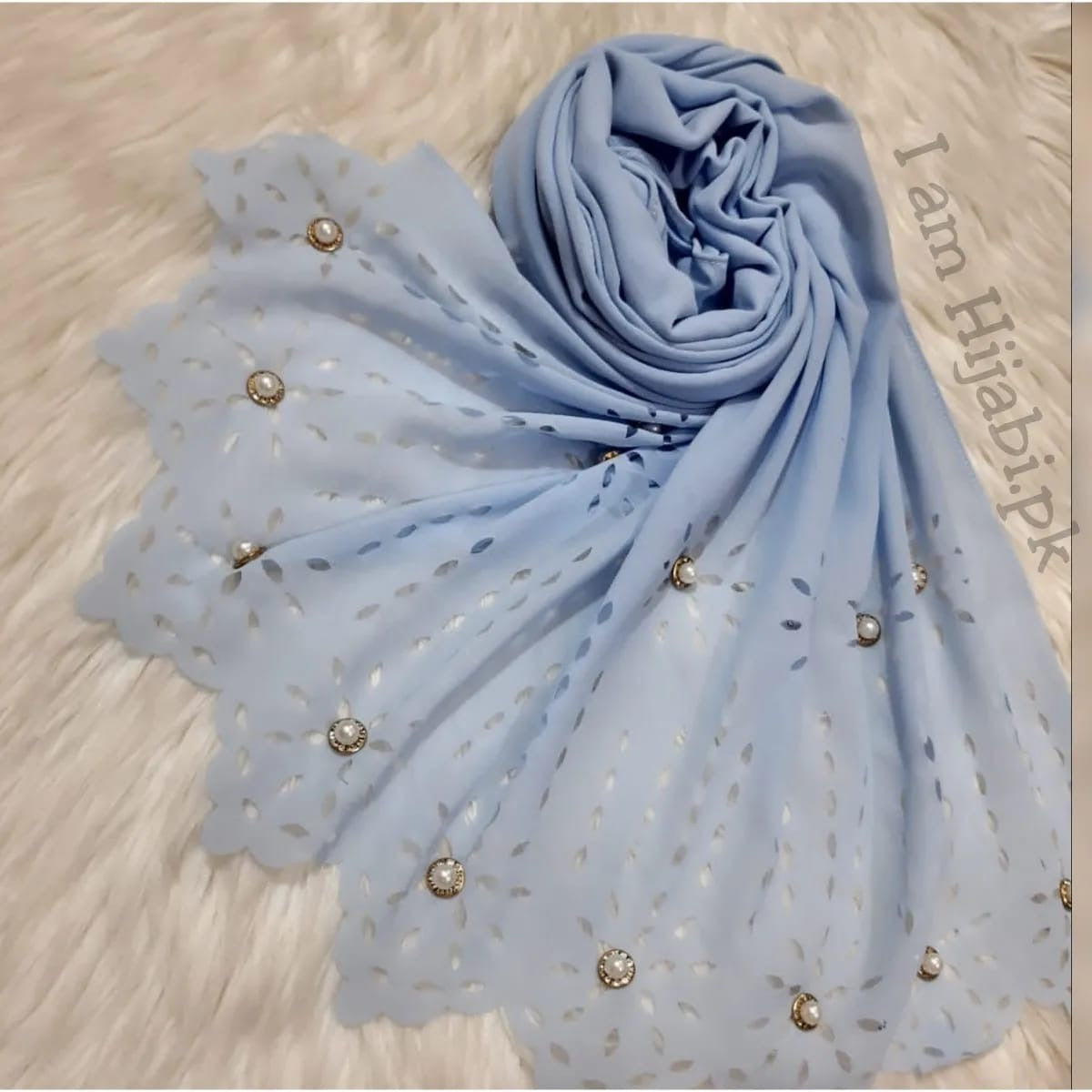 Laser Cut Georgette - Baby Blue