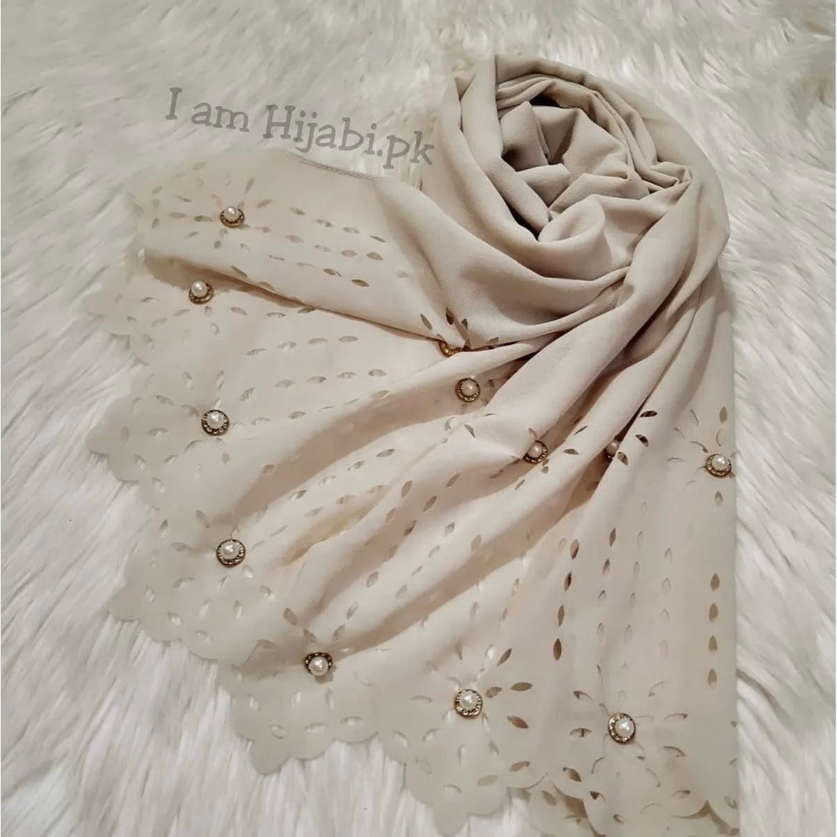 Laser Cut Georgette - Beige